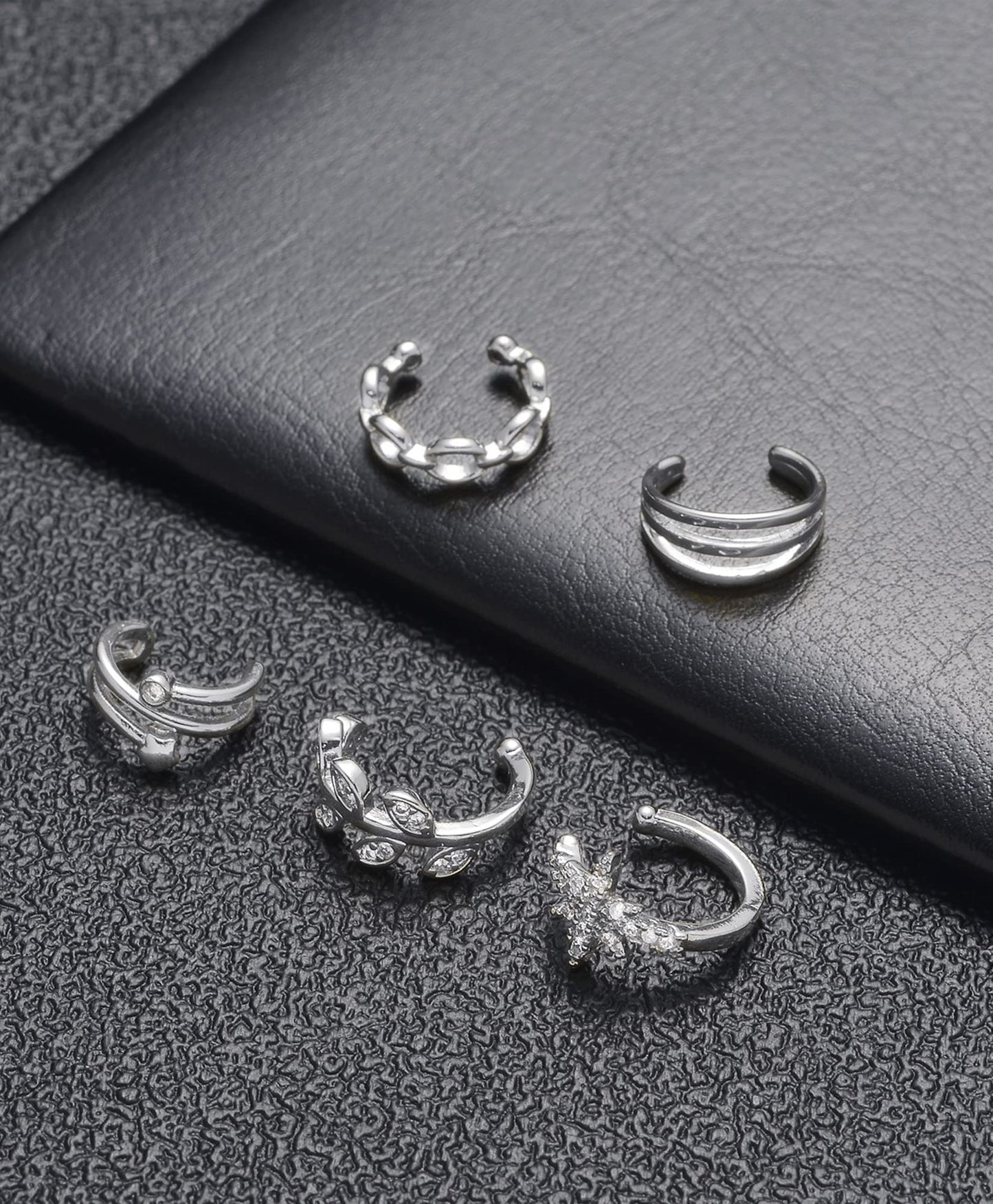 Tornito 4-10 Pairs Ear Cuff Helix Cartilage Clip On Wrap Earrings Fake Nose Ring Non-Piercing Adjustable (A7:10Pairs, Silver Tone)