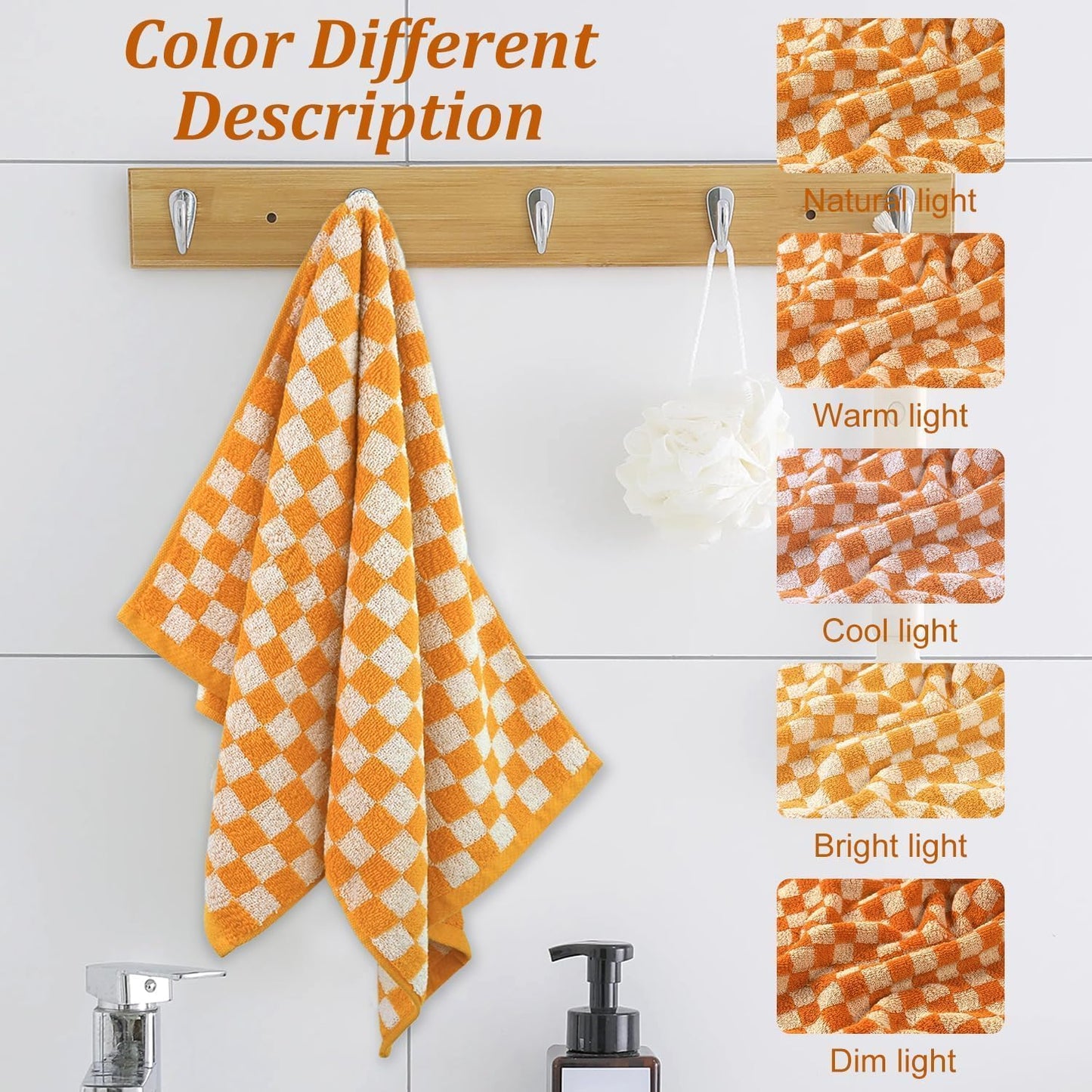 Jacquotha Soft Hand Towels 4 Pack, Orange Checkered Kitchen Towels Set, Decorative Bathroom Decor 13x29 Inches