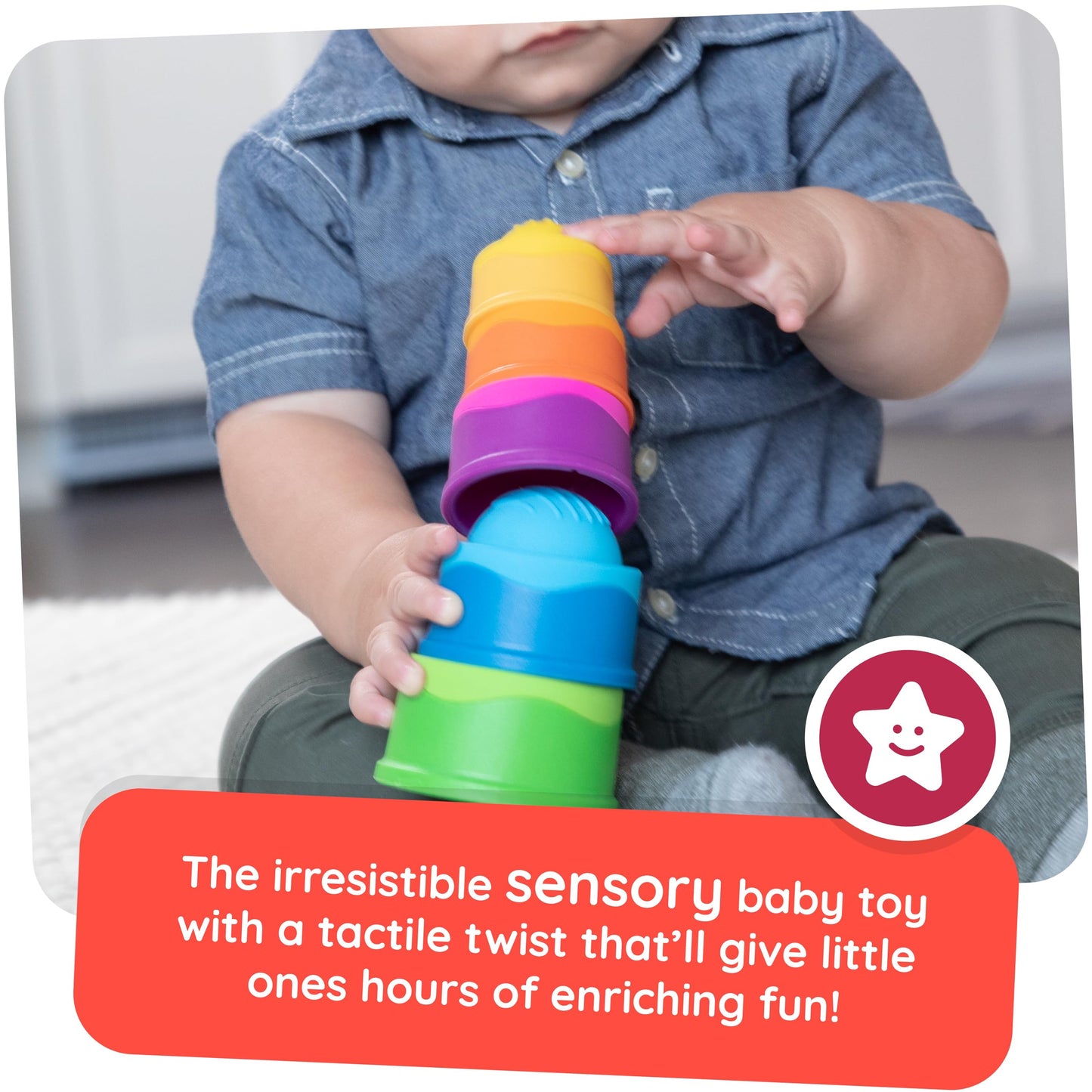 Fat Brain Toys Dimpl Stack Popping Stack & Nest Baby Toy, Sensory Toys for Babies 6 Months+, Fidget Toys for Toddlers