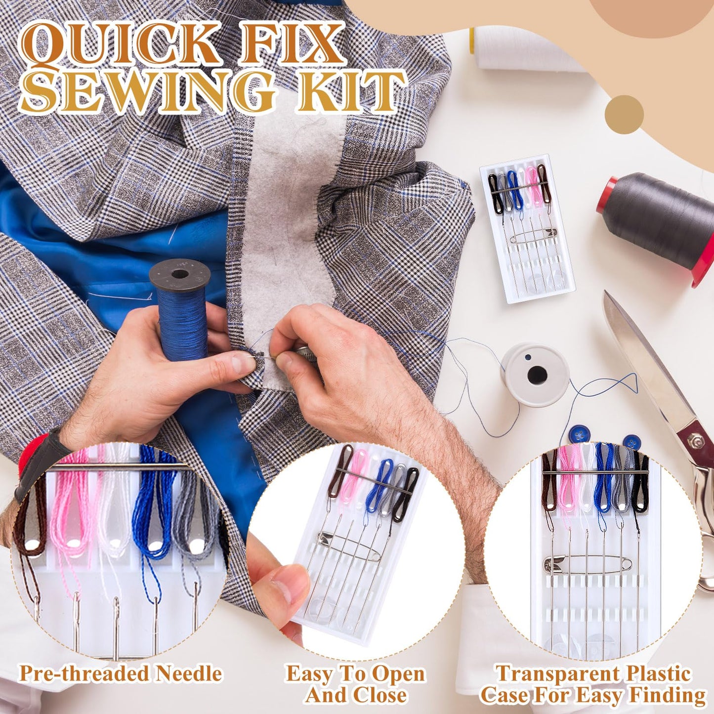 Leyndo 60 Boxes Quick Fix Sewing Kit Pre Threaded Needle Travel Kit Personal Needle and Thread Mending Sewing for Christmas Cloth Repairing Home Necessities(Random Color,6 Threads)