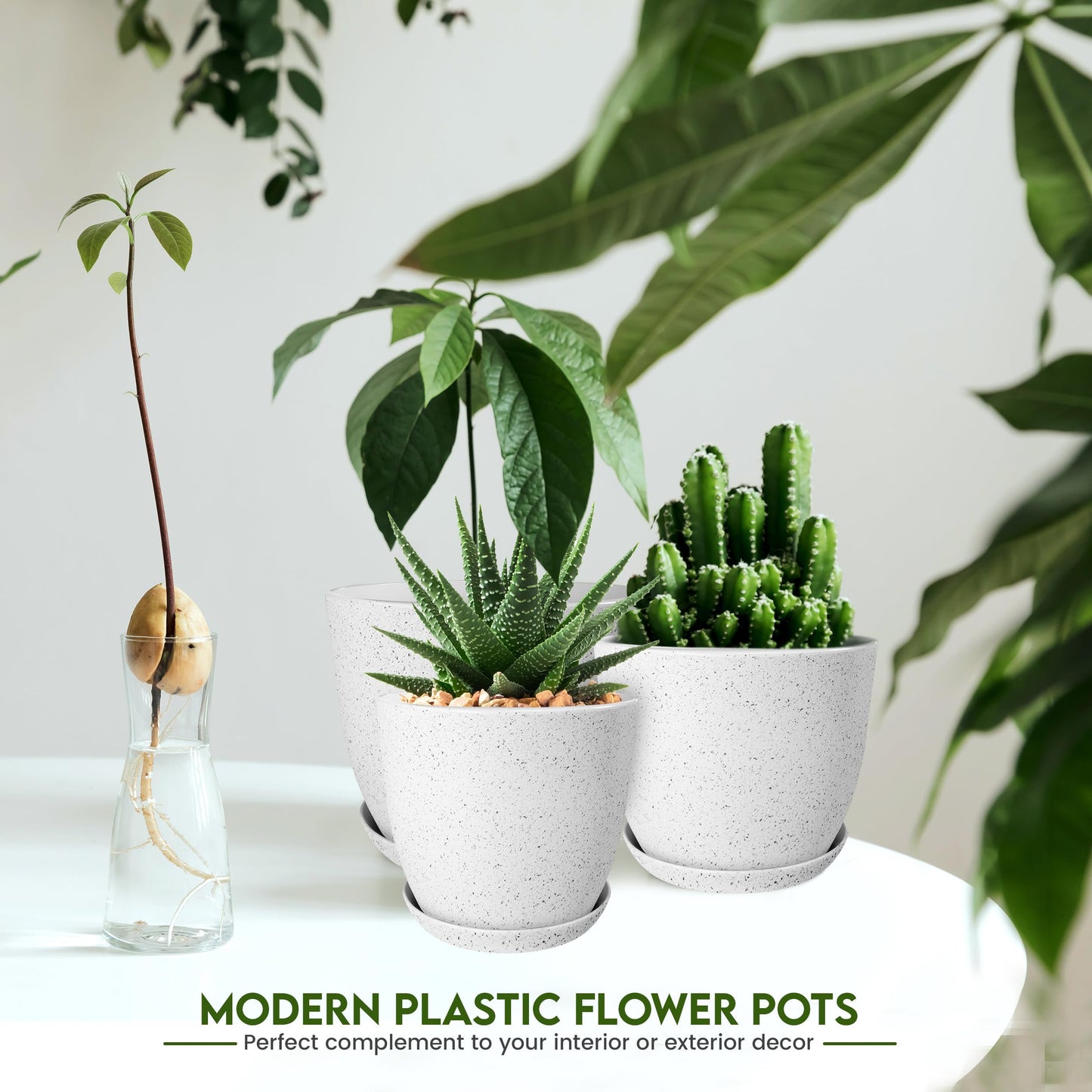 Utopia Home - Spotty Plant Pots Indoor with Drainage - 7/6.6/6/5.3/4.8 Inches Flower Pots - 10 Pack Plastic Planters - Ideal for Stocking Stuffers - (Speckled Grey, Pack of 10)