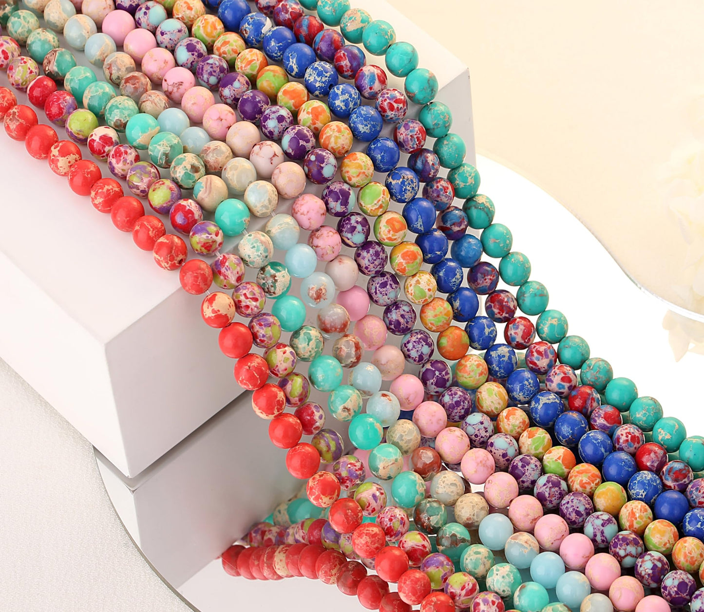 NUKAYAI Sky Blue Jasper Natural Crystal Beads - 60 Pcs, 8mm Round Smooth Loose Beads for Bracelet, Necklace & DIY Earrings