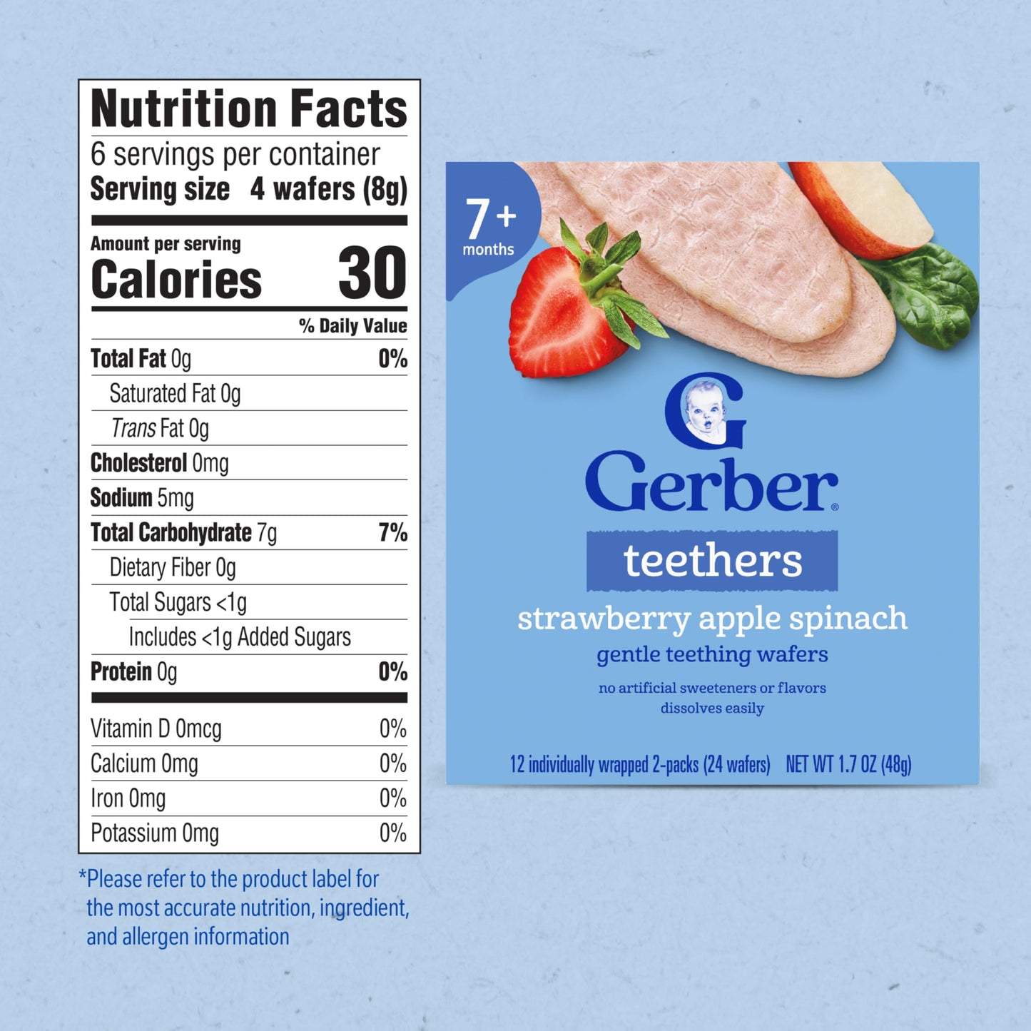 Gerber Teethers, Strawberry Apple Spinach Gentle Teething Wafers, Baby Teething Snacks, 6PK