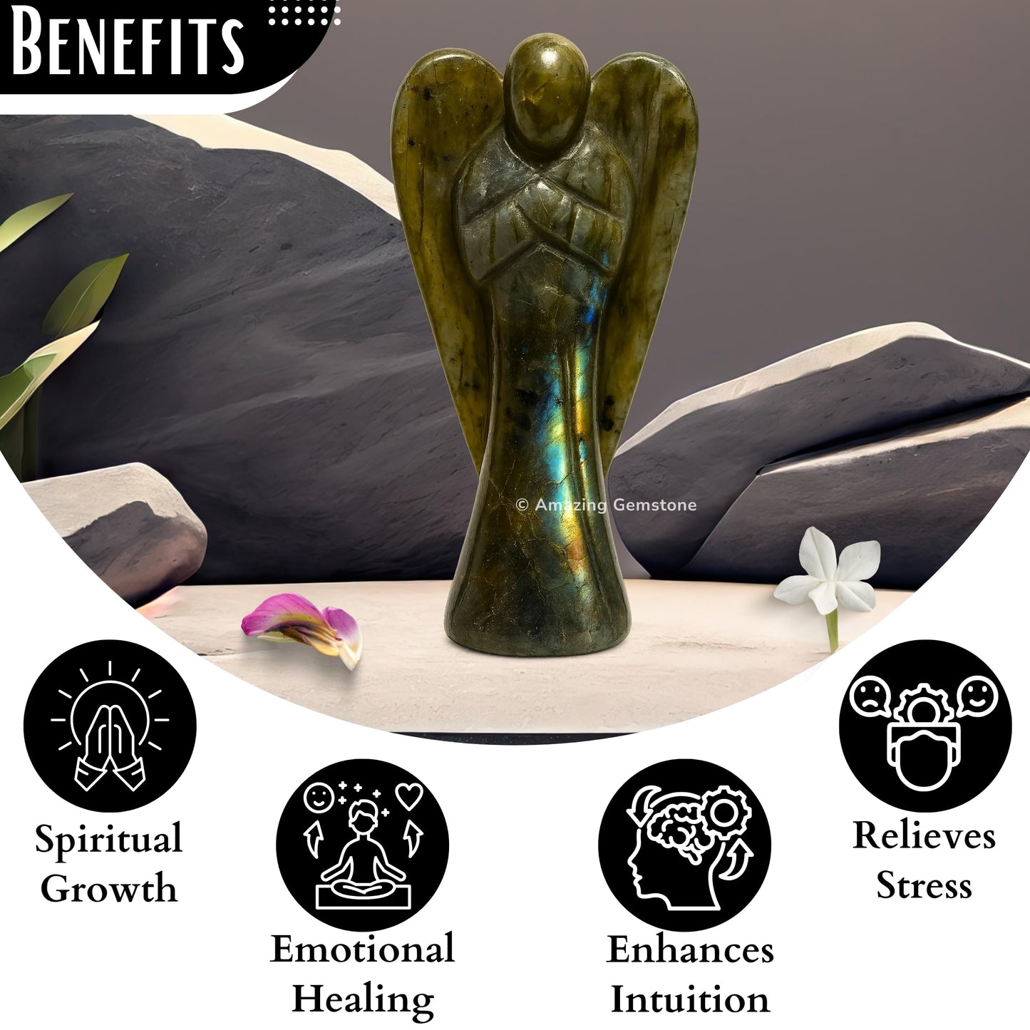 Amazing Gemstone Labradorite Angel - Labradorite Crystal Angel and Pocket Guardian Angel Crystal Figurines (3 inches)