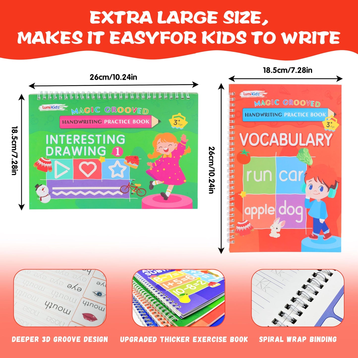 Lumikidz Magic Grooved Writing Practice for Kids Ages 3–5 - Reusable Grooved Writing Books for Kids 3–5 - Handwriting Practice for Kids 5–7 - Preschool Tracing Books & Learning Activities