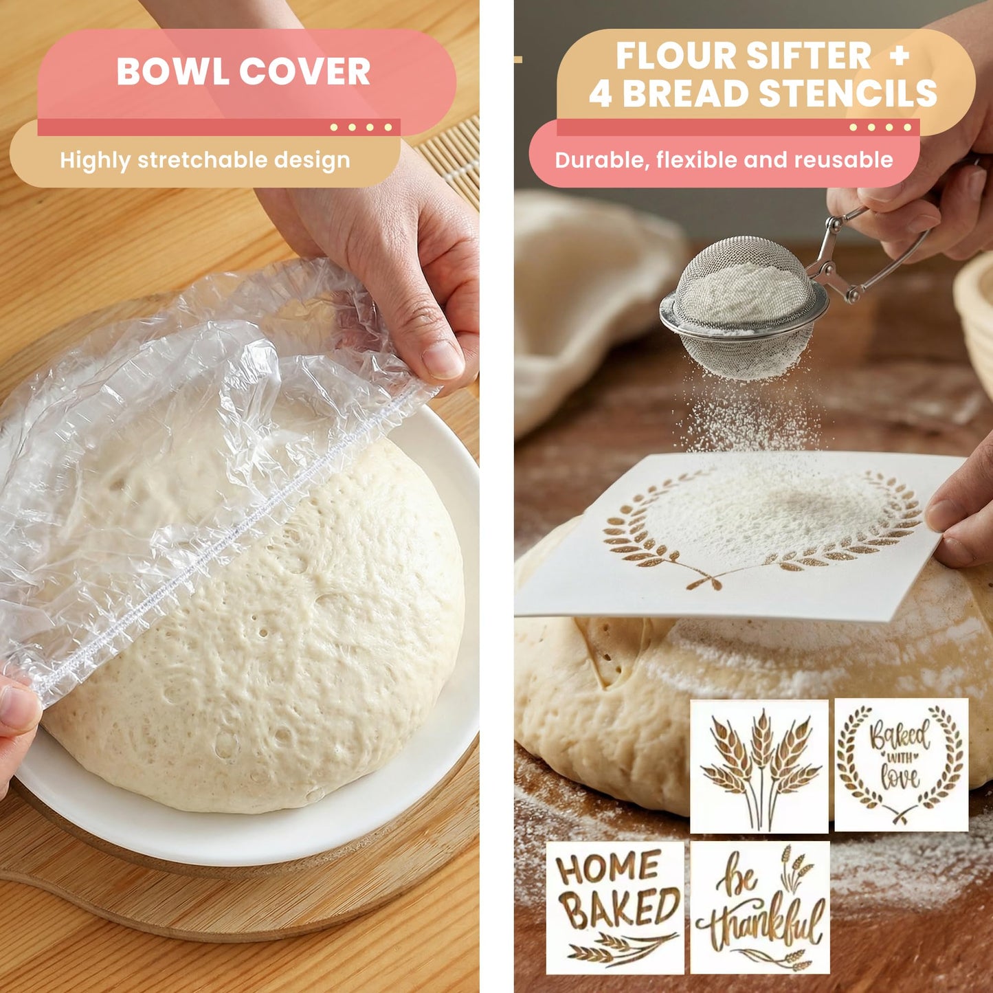 Complete Sourdough Starter Kit, Sourdough bread baking supplies, Great Gift Beginners Bread Makers 24oz Fermentation Jar 9" and 10" Silicone Banneton Bread Proofing Basket, sour dough Whisk,18 in 1
