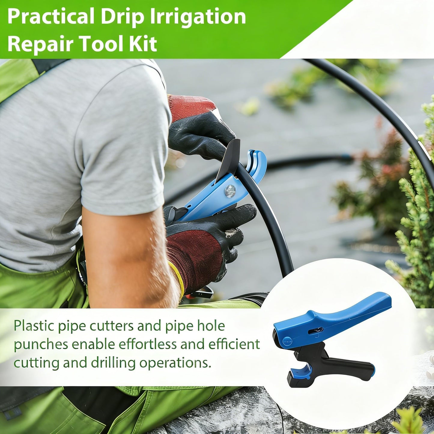 Foinco Drip Irrigation Hole Punch Tool, 2in1 Precision Sprinkler Hose Cutter, 3Pieces, Fits 16/20/25mm PE Pipe