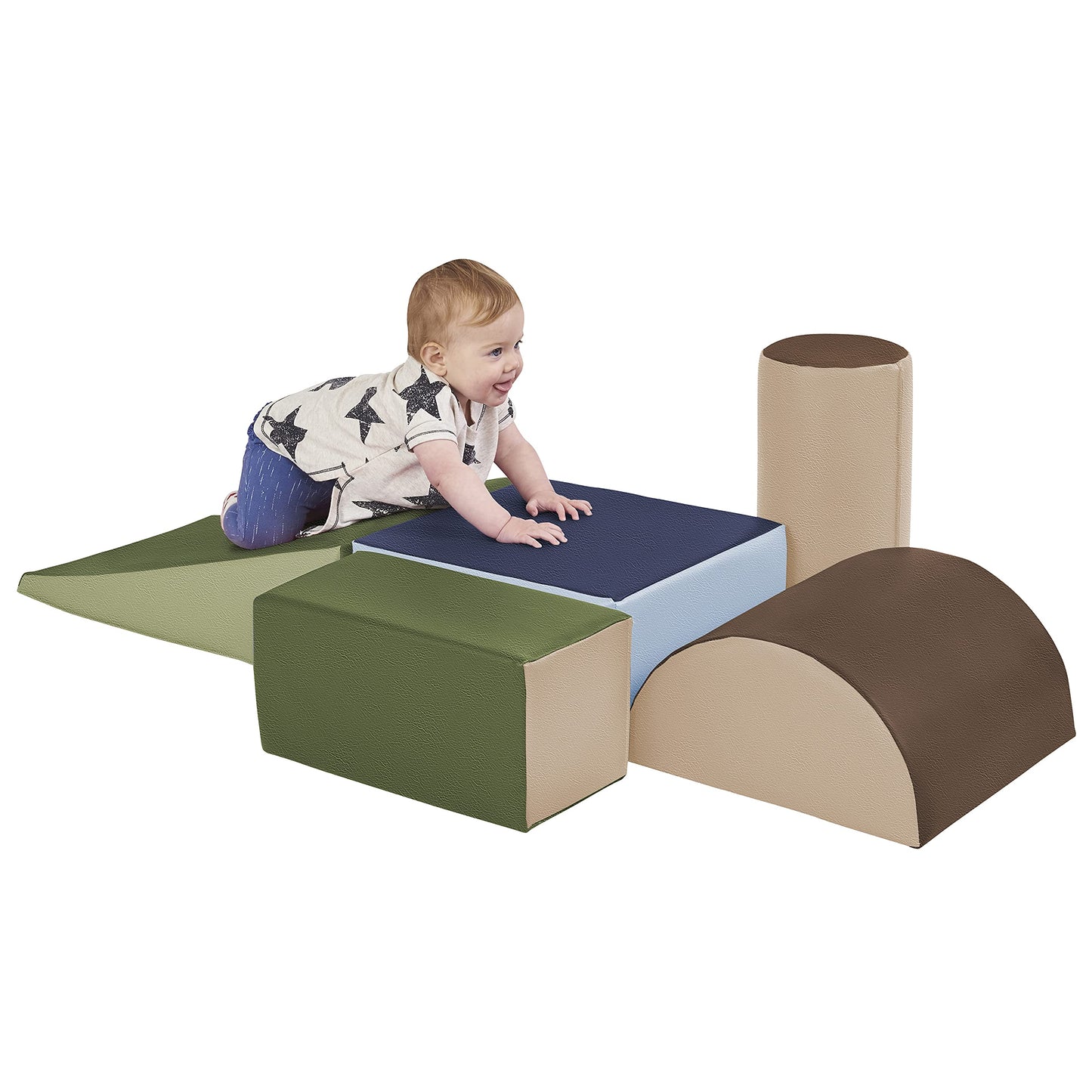 ECR4Kids SoftZone Climb and Crawl Active Playset, Building Blocks, Earthtone, 5-Piece