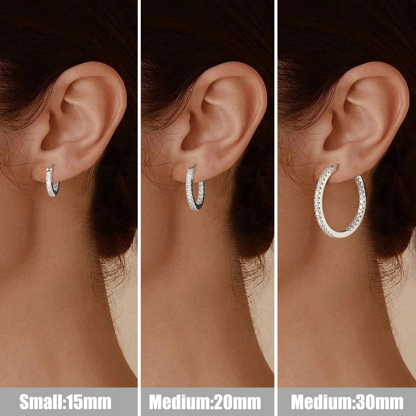 Gacimy Silver Hoop Earrings for Women, 15mm Cubic Zirconia Silver Hoop Earrings, 14k White Gold Plated Hoop with 925 Sterling Silver Post