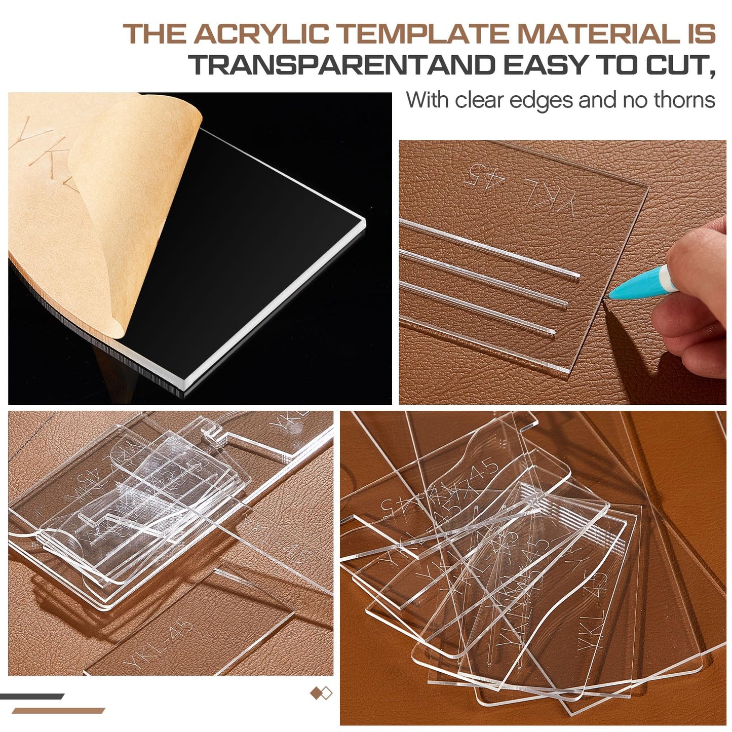 Chunful 13 Pcs Acrylic Leather Wallet Patterns Templates Drawings Kit Clear Sewing Templates Tool for Purse Women Leather Hand Crafts Lovers DIY Beginner