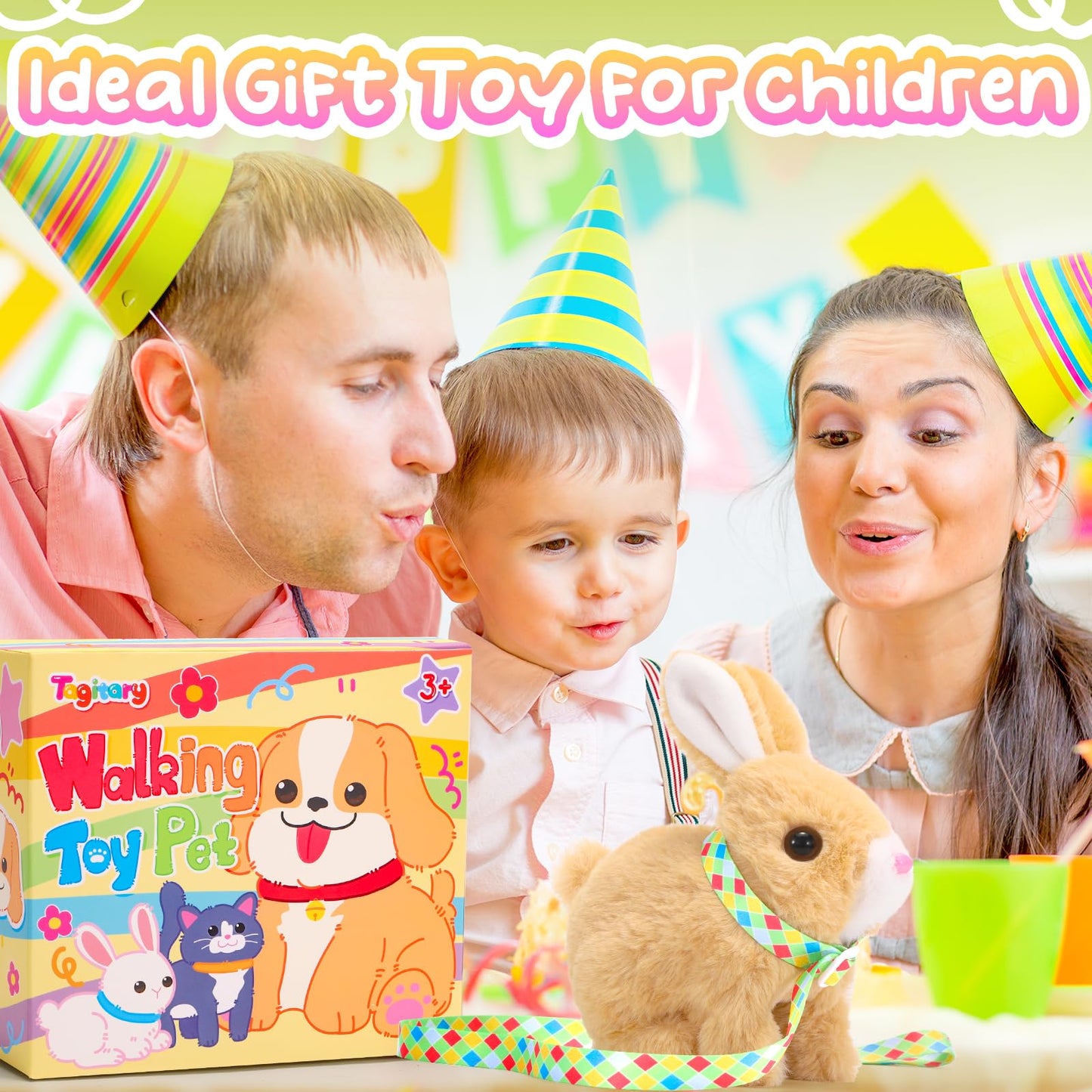 Tagitary Easter Plush Bunny Toys Electronic Bunny Toy with Sounds,Wiggling Ears,Hopping,Twitching Mouth and Nose,Interactive Rabbit Toy for Kids with Leash,Easter Birthday Gift for Toddlers