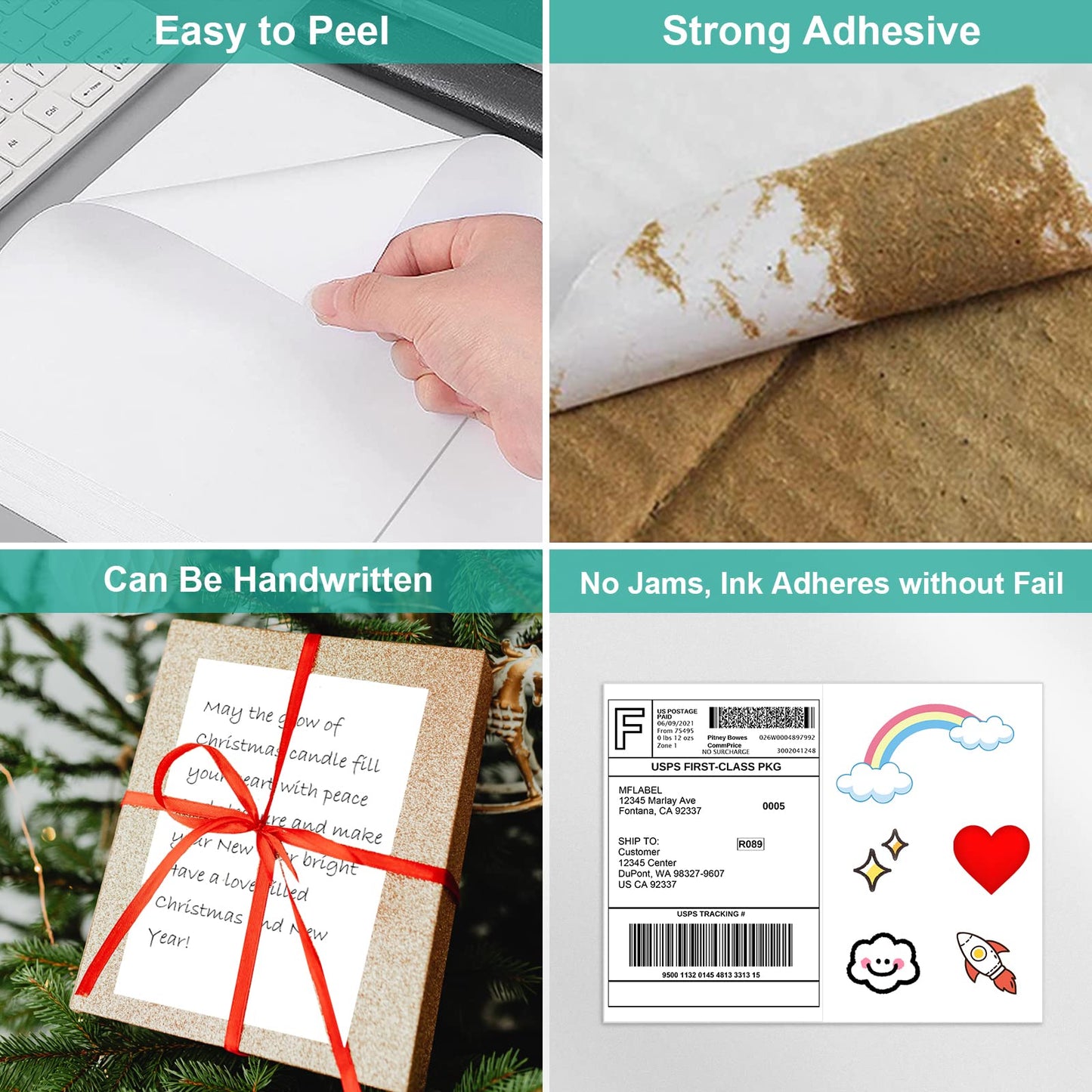 MFLABEL Half Sheet Shipping Labels - 100 Self Adhesive Sticker Sheets for Laser & Inkjet Printers, Waterproof & Smudge-Free, with 12 Free Fragile Labels for Packaging, Shipping and Crafting