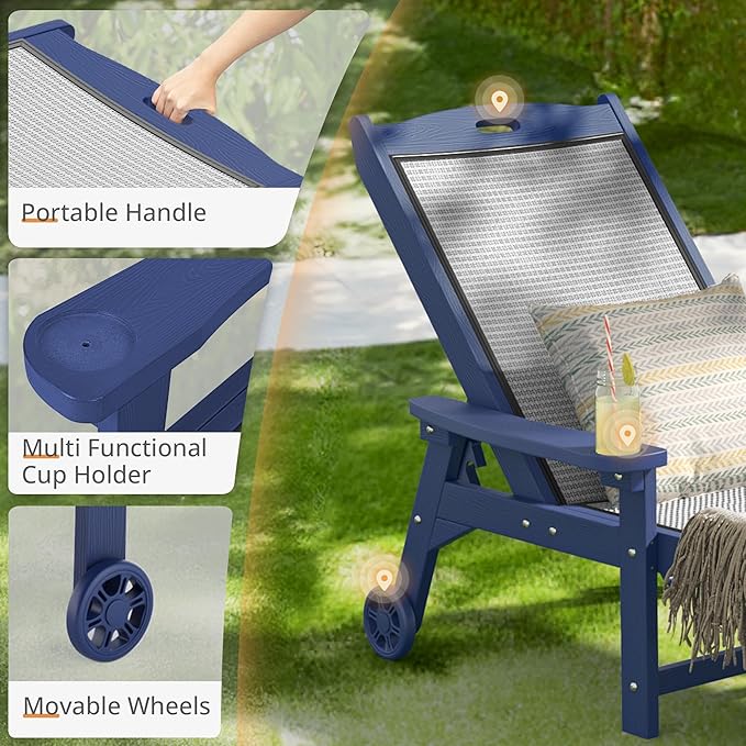 LUE BONA Chaise Lounge Chair Outdoor Set of 4, HDPS and HDPE Wicker Material, Patio Lounge Chair with Adjustable Backrest, Resin Pool Lounge Chairs with Wheels for Backyard, Poolside and Deck