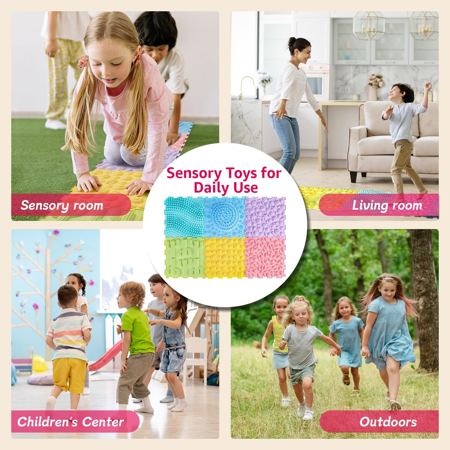 Edusense Sensory Mat for Autistic Children Massage Game Mats Puzzle Play Mats Textured Sensory Floor Tiles for Kids Toddlers Sensory Room Must Have
