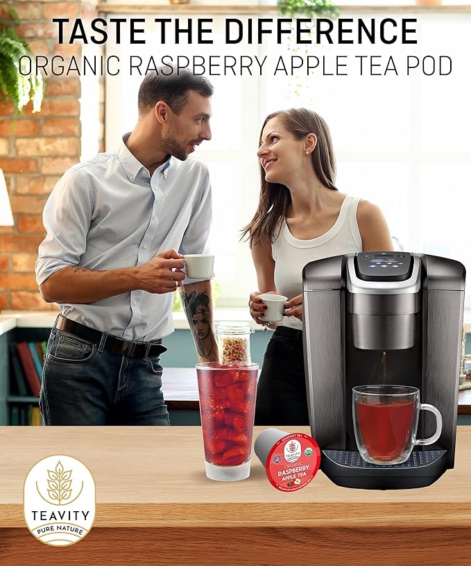 Organic Raspberry Apple Black Tea Pods for Keurig - Naturally Caffeinated Fruit Tea by Teavity (36 Tea Pods)