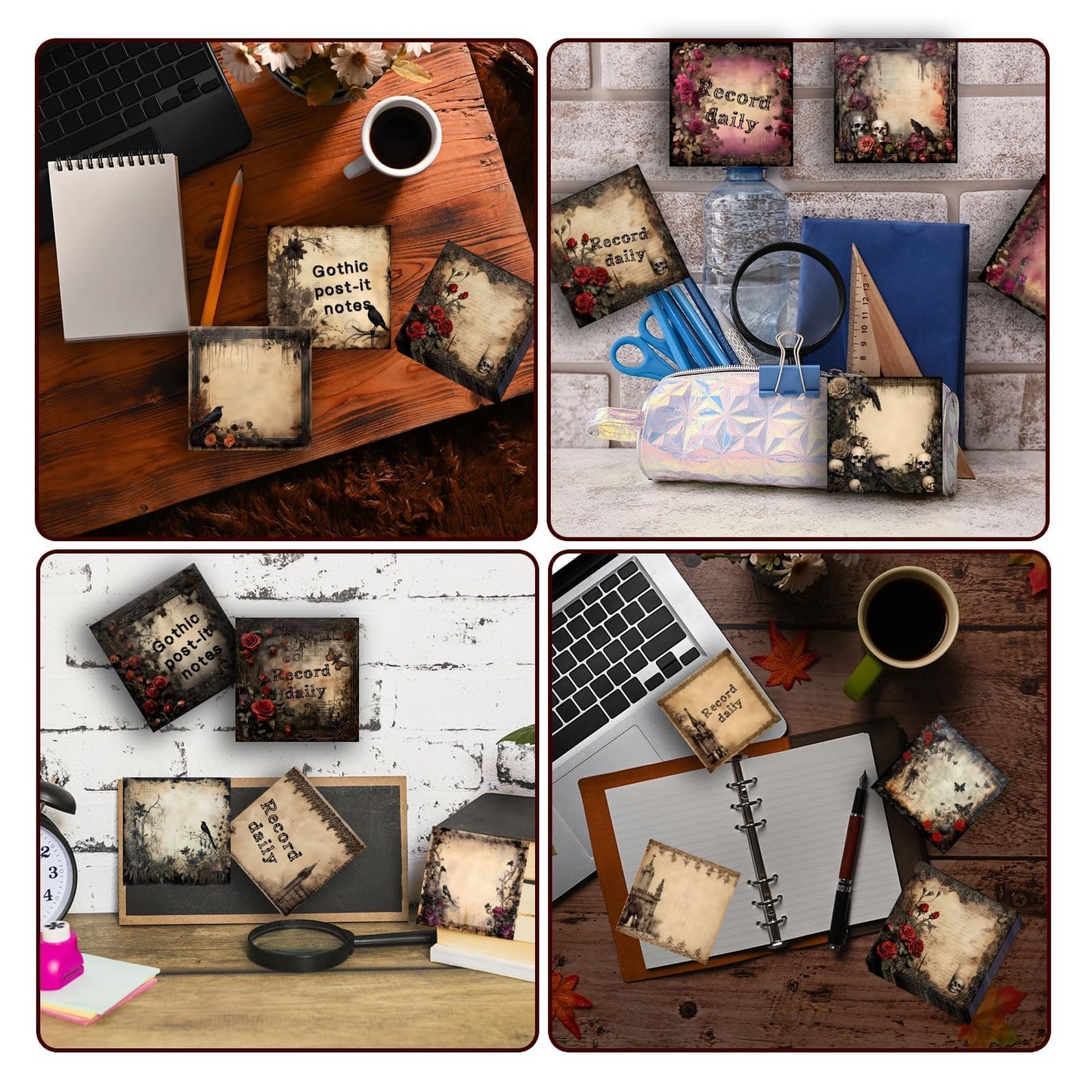 16 Pieces Halloween Gothic Style Sticky Notes Self-Adhesive Gothic Style Design Note Pads Gothic Style Sticky Memo Notes for School Office Home Supplies Students Teachers Gift