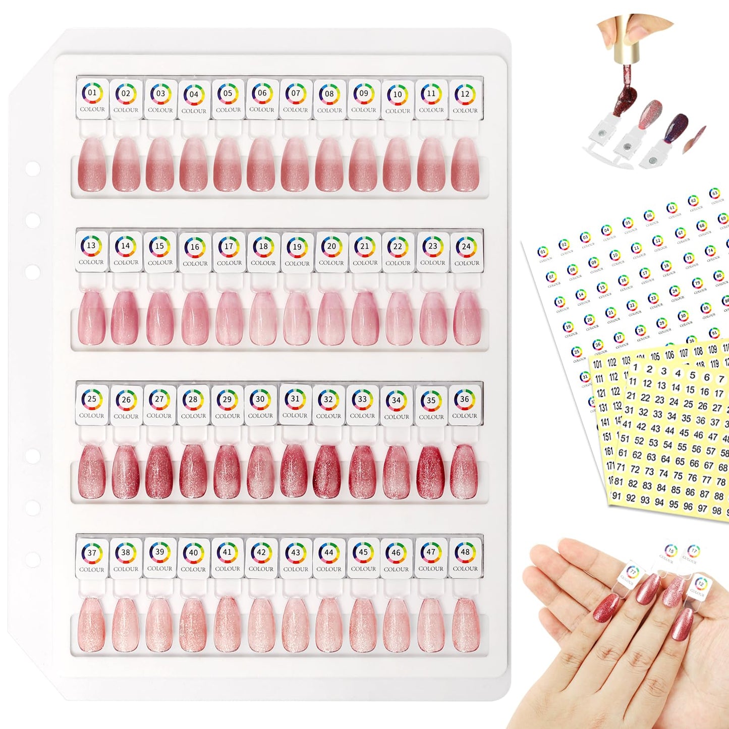 Acrylic Magnetic Nail Color Display Book Inside Page with 48 Magnetic Nail Display Tips for Nail Art Design Pattern Practice and Nail Display (No Cover Only Page)