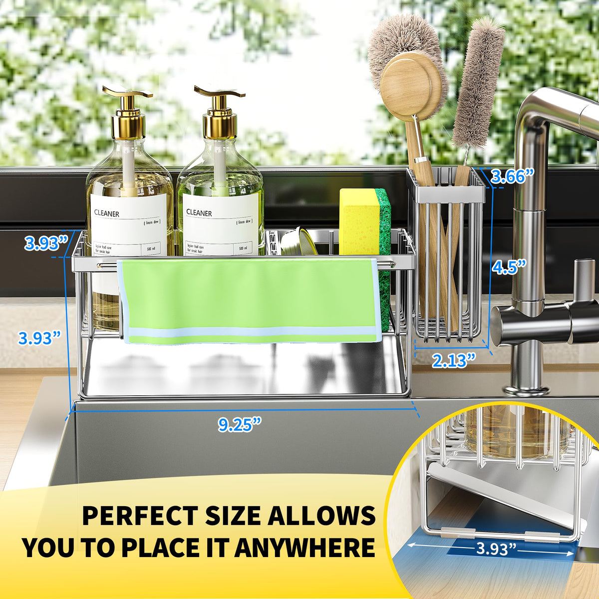 Kitchen Sink Caddy Organzier with High Brush Holder