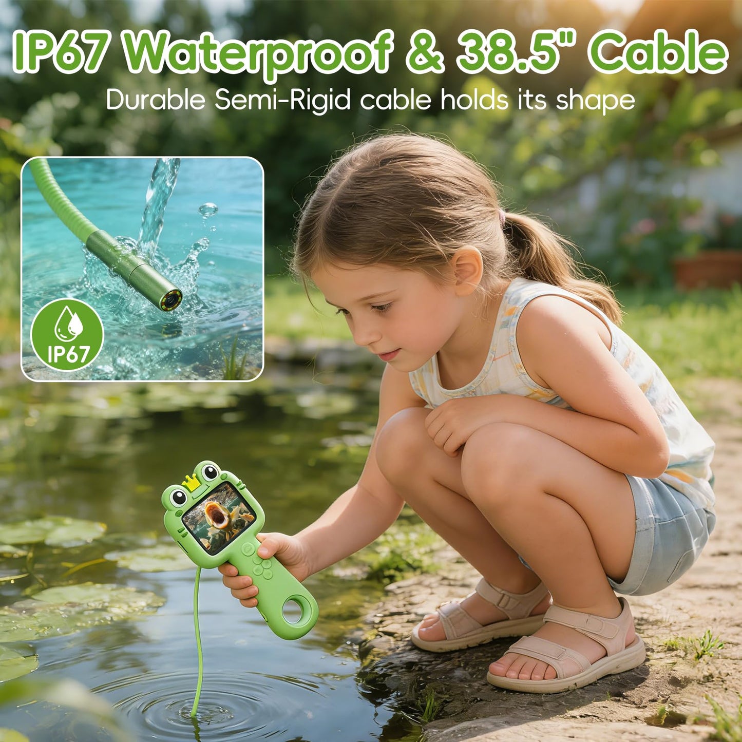 Kids Borescope Camera with Light & 32GB SD Card, STEM Science Educational Toy for 4 5 6 7 8 9 10 Years Old Boy Birthday Gift, Snake Scope Camera with 2.4" Screen for Outdoor Camping Nature Exploration