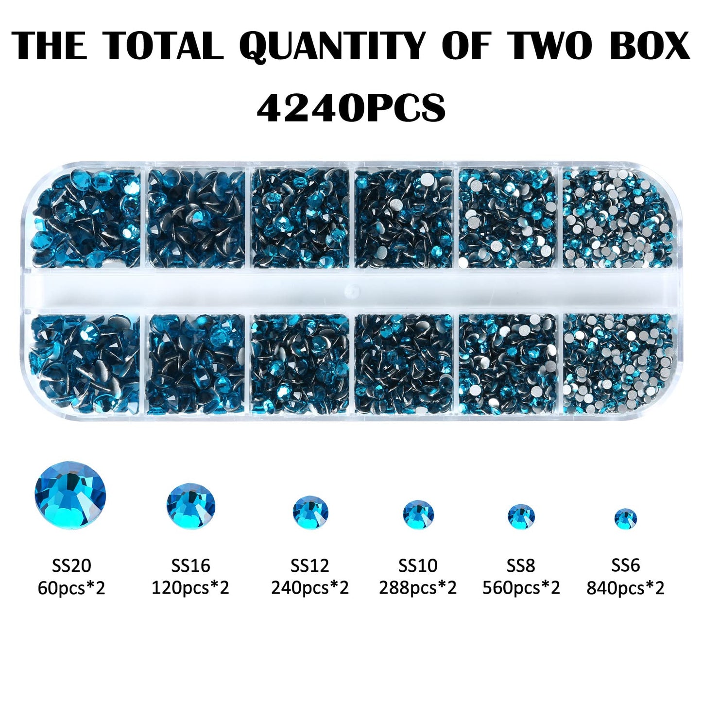 Meibite Malachite Blue Glass Flatback Rhinestones for Nails, Crafts & Clothes – 4240PCS 6 Sizes (SS6–SS20) Crystal Gems Kit with Tweezers & Picker, Non Hotfix DIY Rhinestones for Tumblers, Nail Art