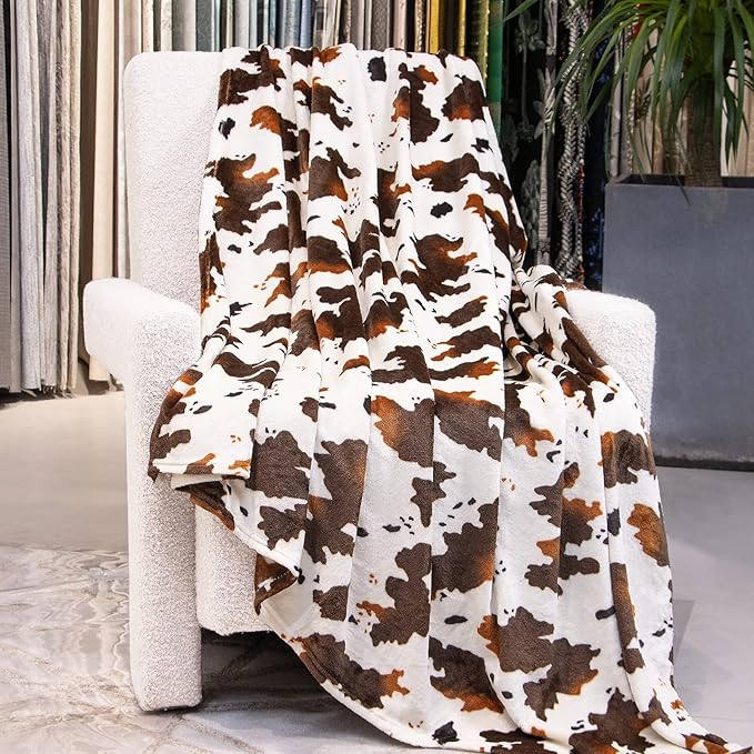 Small Blankets for Kids - Cute Soft Cow Print Fleece Throws, Brown & White Cozy Decor for Crib, Stroller, Car Seat, Couch - Lightweight Cozy Gifts for Boys Girls, Playroom Essentials 40"x50"