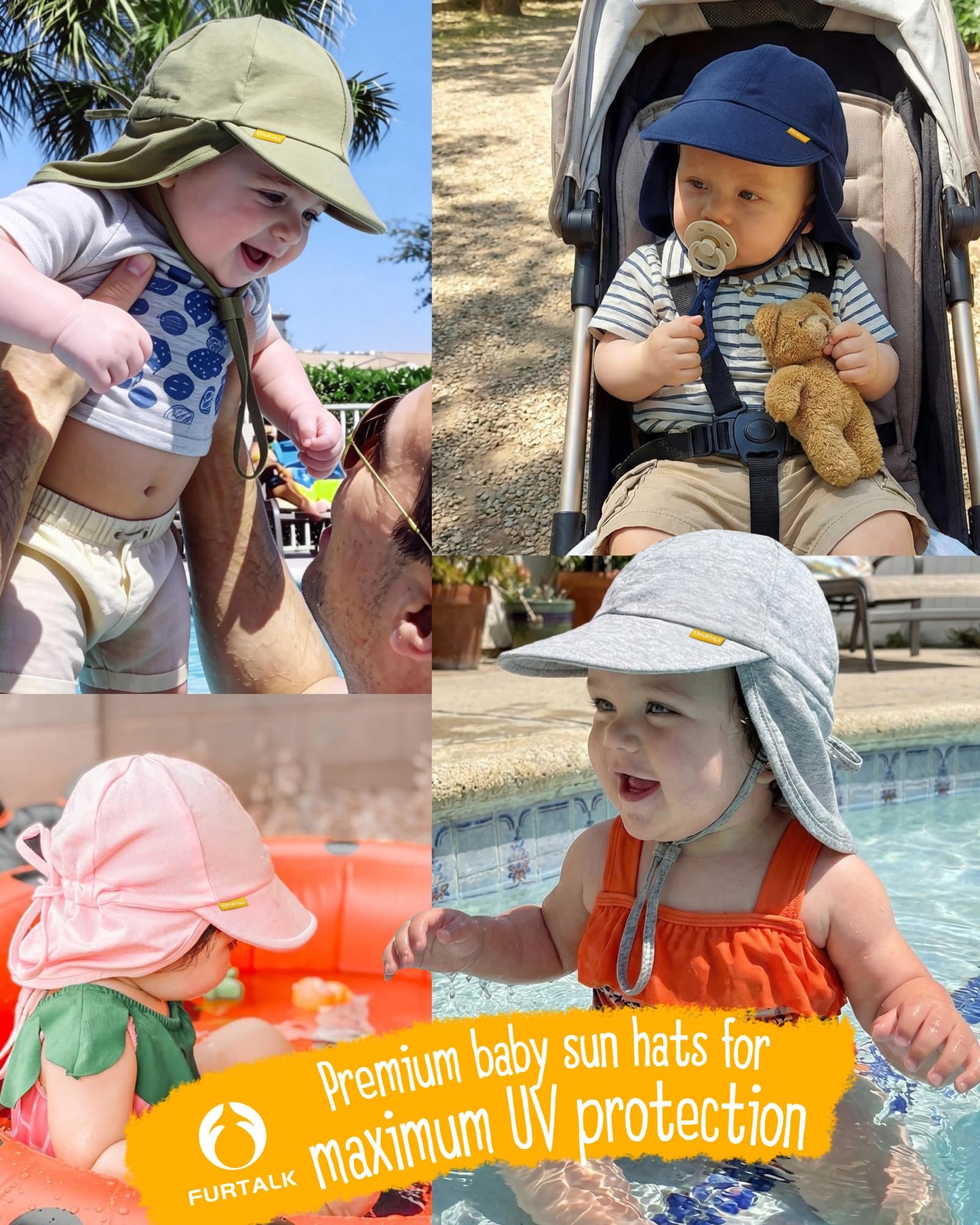 FURTALK Baby Sun Hat UPF 50+ UV Ray Sun Protection Cotton Toddler Hats for Boys Girls Grey