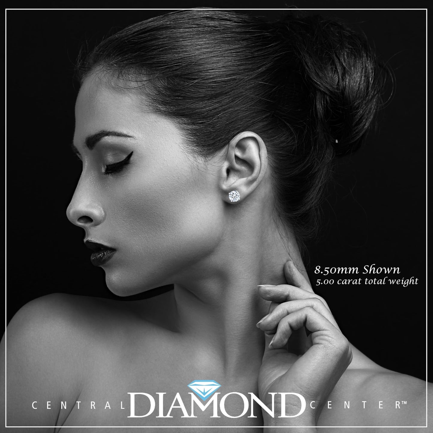 Central Diamond Center 14K Solid Gold Post & Sterling Silver 4 Prong CZ Stud Earrings - Platinum Plated - 8.50mm - 5.00cttw
