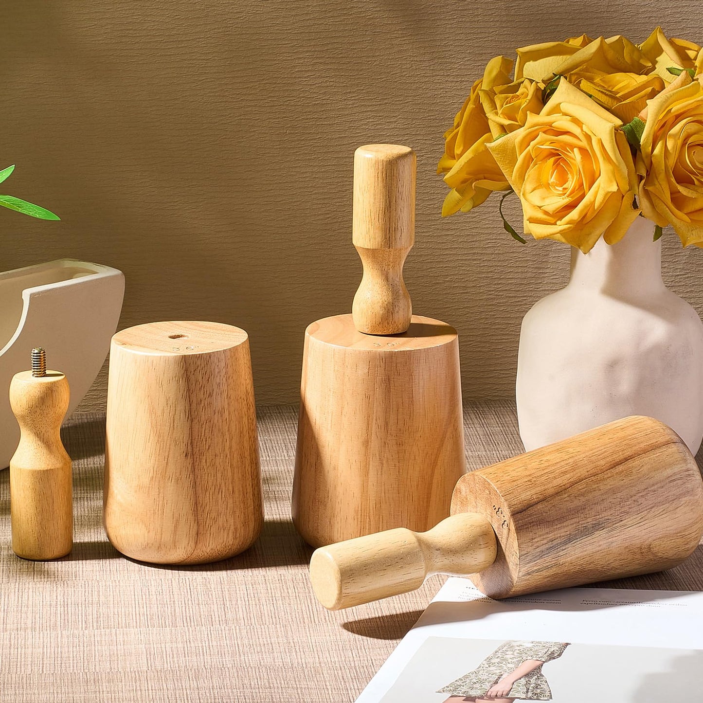 Colingmill 3 Sizes Wood Molds for Pottery 12oz, 15oz, 18oz with Removable Handle Wood Shaping Tool for DIY(Narrow-mouthed)