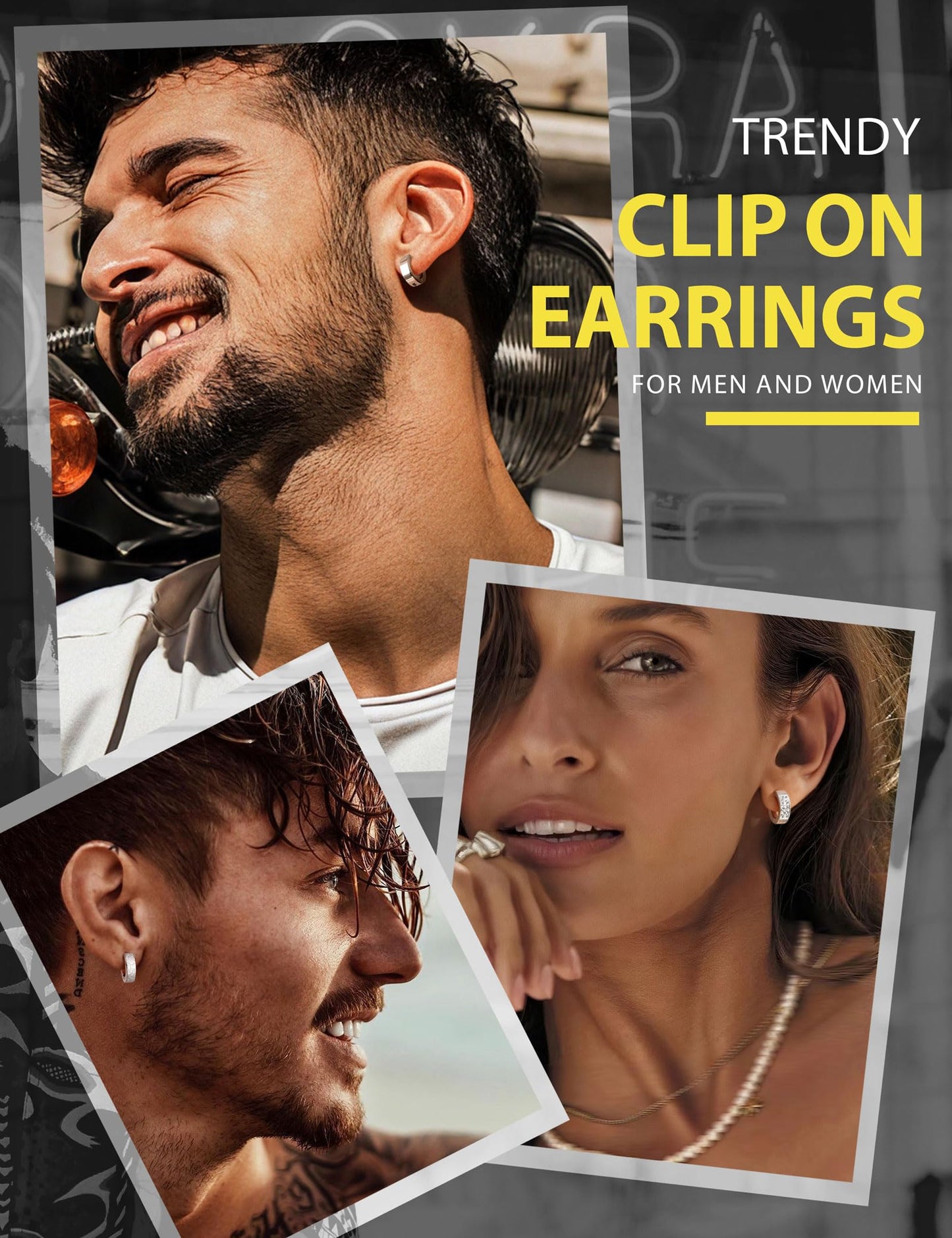 Jstyle 3 Pairs Stainless Steel Mens Womens Hoop Earrings Clip On CZ Non-Piercing S