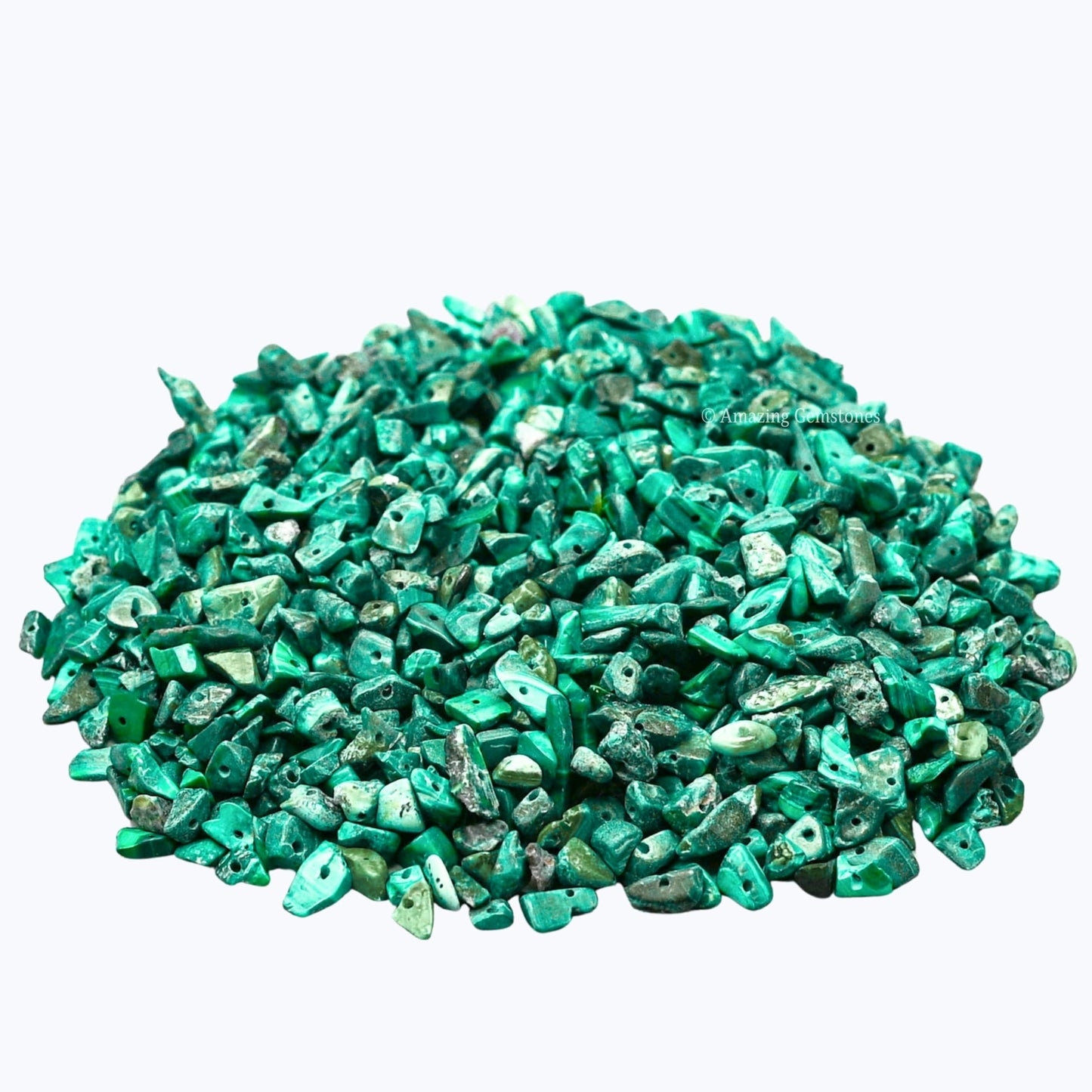 Malachite Pre Drilled Crystal Crushed Chips Beads for Bracelets Making, DIY Handmade Natural Healing Crystals (25 Inch Strand)