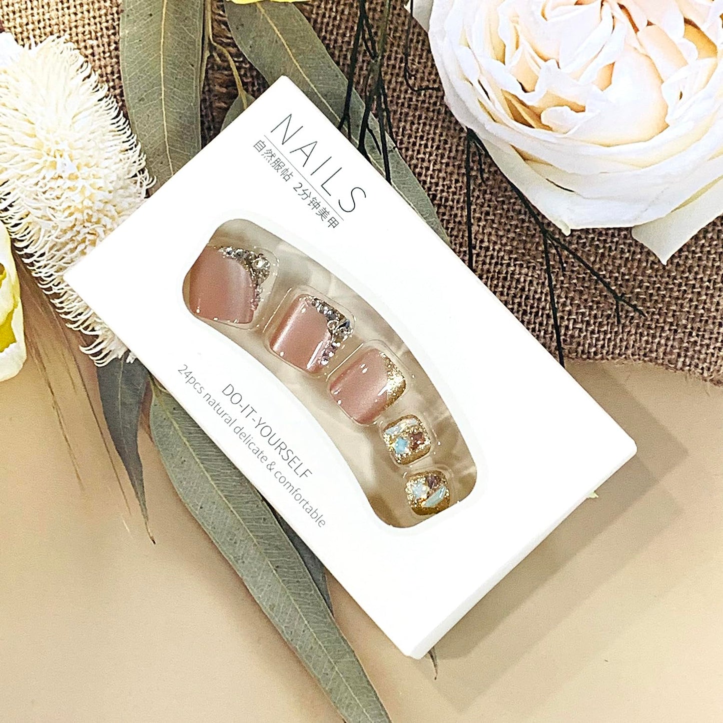 FIEONCIY Press on Toenails with Designs Acrylic Fake Nails for Toe Artificial False Nails with Charms Glue on Toe Nails for Spring Summer Stick on Toenails for Women Girls(JMZ050)