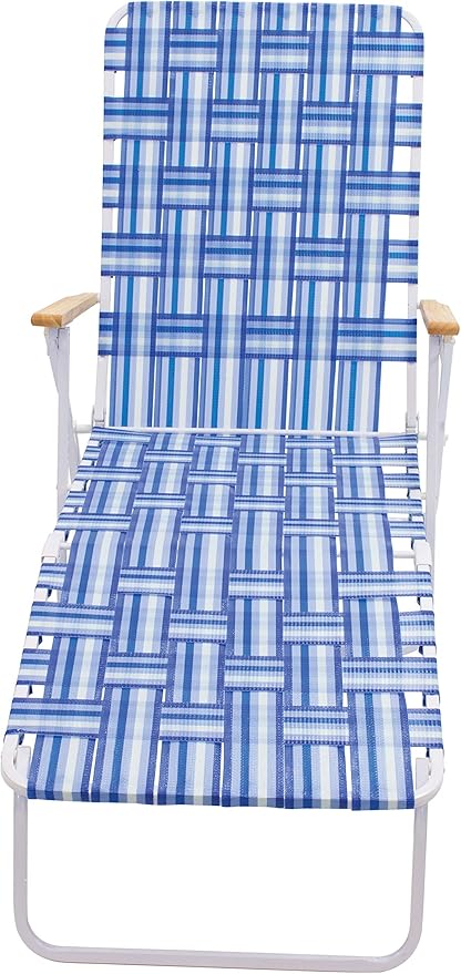 Camp & GO 4-Position Folding Web Lawn Chair Outdoor Lounger, Blue/White undefined/White