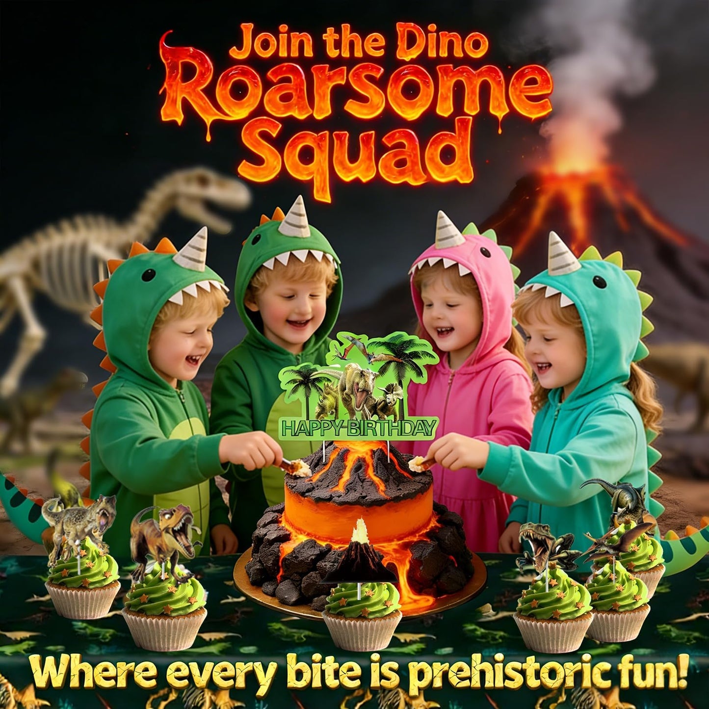 Dinosaur Birthday Party Decorations for Boys - Complete Kids Dino Party Supplies with Backdrop, Tablecloth, Birthday Banner, Cake Toppers, Balloons Kit & Tattoo Stickers