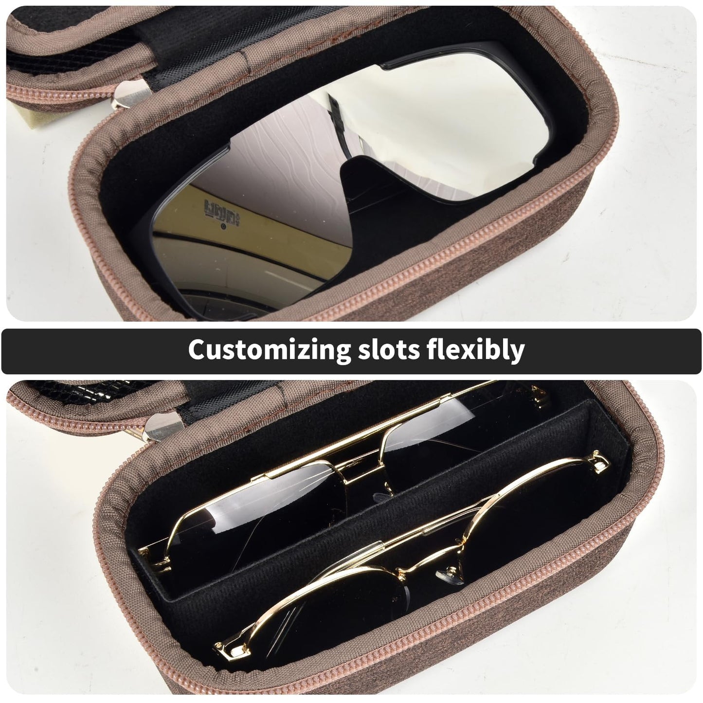 Grapsa Travel Sunglasses Organizer Cases for Quay Polarized Sunglasses Men Women, Trendy Sunglasse Storage Holder (Bag Only) (Classic, Brown-2 Slot)