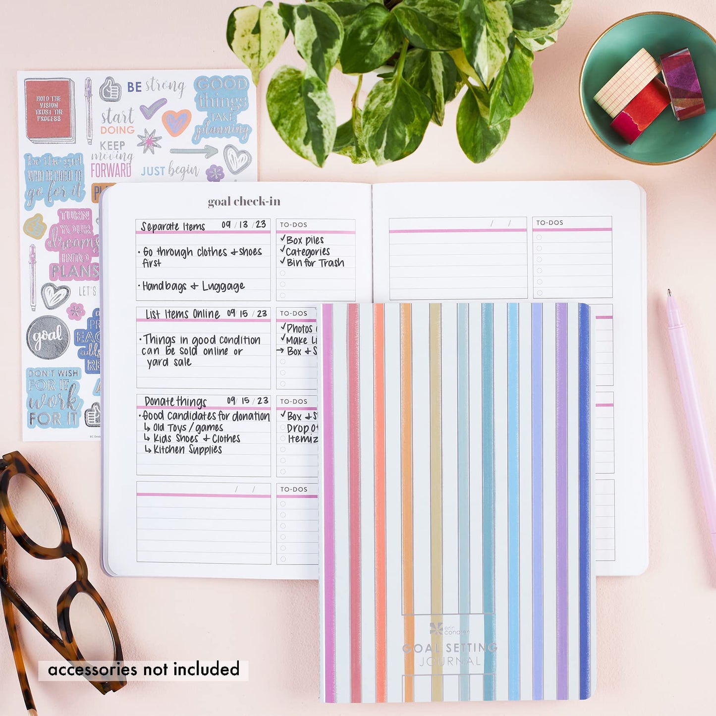 Erin Condren Designer Petite Planner - Goal Setting Journal Editions with Illustrative, Functional, Cute Sticker Pack that Includes Inspirational Quotes for Customization (Goal Setting 2)