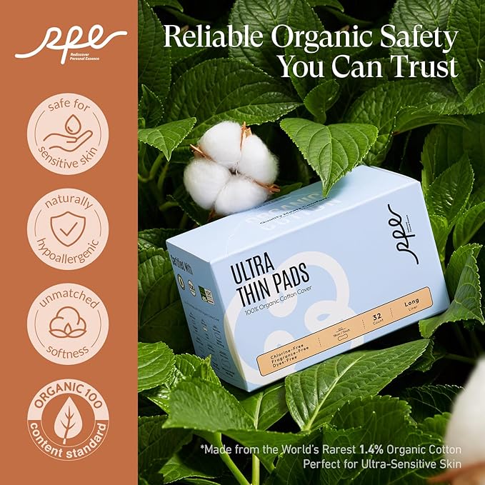 100% Organic Long Panty Liners for Women long-192ct, Ultra Thin Cotton Cover, Long Pantiliners, Light Absorbency, Unscented Barely There Pantie Liners (Long Liner, Size 2, 192ct)