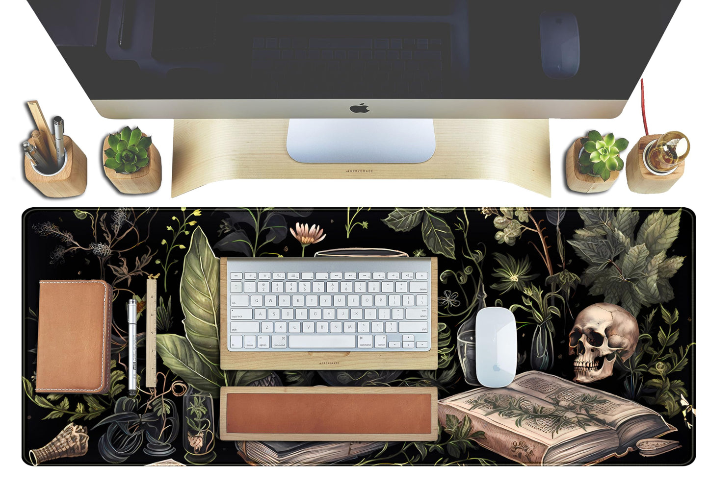 Dark Academia Desk Mat Mouse Pad XL Extended Large Gaming Desk Pad Mousepad, Mystical Green Plant Computer Laptop Keyboard and Mouse Mat, Desktop Protector Mat for Women Girl Office 31.5x11.8 in