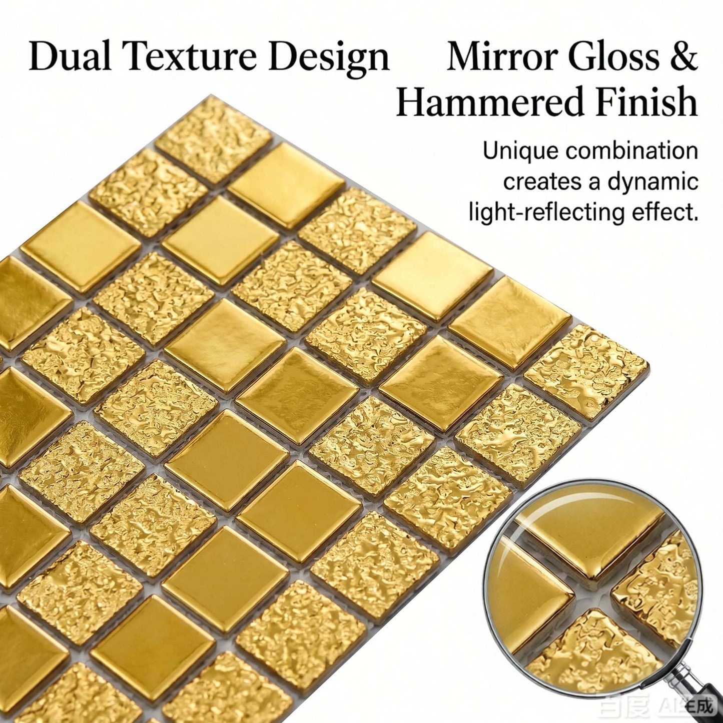 Hominter Gold Mosaic Tile for Kitchen Backsplash, Glossy Textured Ceramic Wall Tiles, Waterproof Bathroom Shower and Fireplace Accent Wall Decor, 5 Square Feet