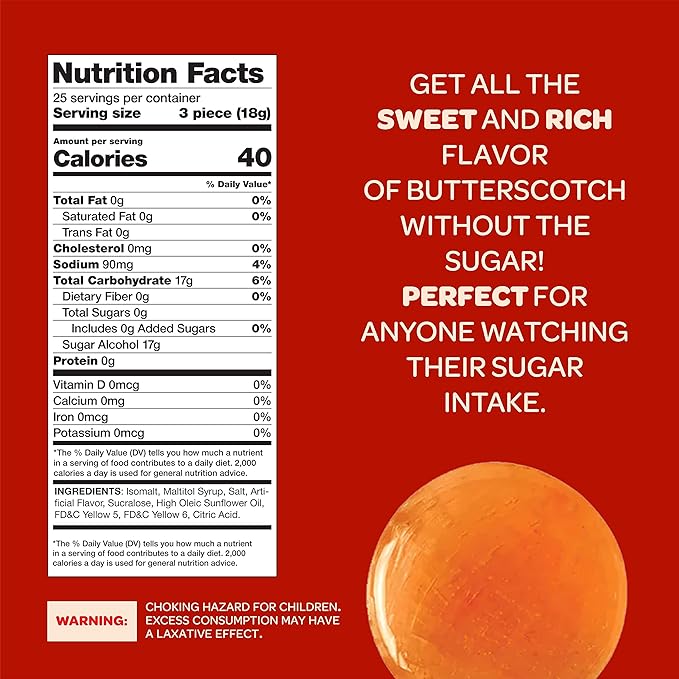 Sugar-Free Butterscotch Hard Candy - 1 Pound Pack (About 75 Count) - Individually Wrapped (Pack of 2)