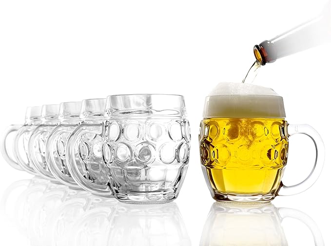 Oberglas Tübinger Augenkanne Beer Mugs Set of 6 – 300 ml with Fill Mark and Crest – Durable Soda Lime Glass – Dishwasher Safe – Traditional German Stein Design