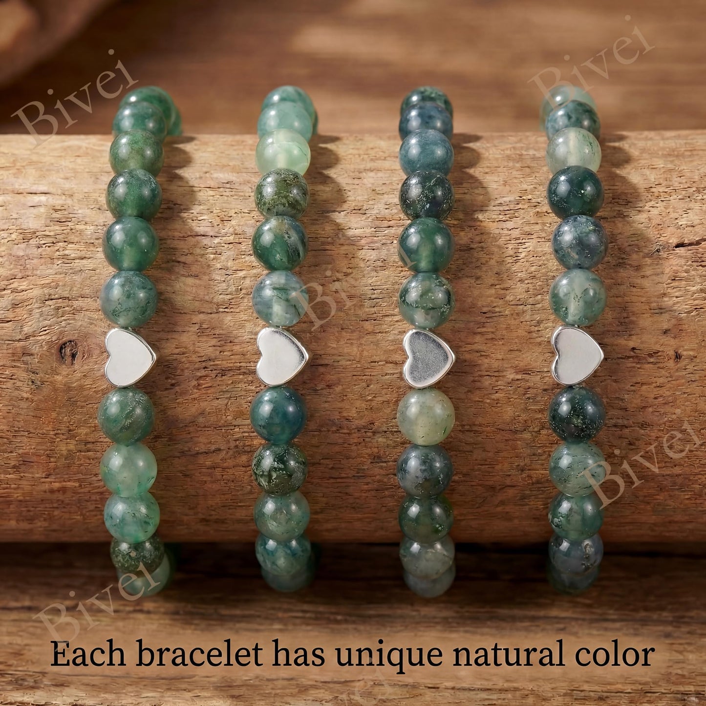 Bivei 6mm Moss Agate Crystal Stretch Bracelets for Women, Handmade Natural Stone Beaded Bracelet, Yoga Protection Jewelry Gift