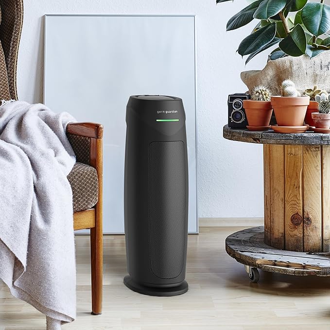 GermGuardian HEPA Air Purifier for Home, Large Rooms Up To 743 Sq. Ft. with HEPA PURE Air Filter, Air Quality Monitor & UV-C Light, AC4880B, 22" Tower, Black