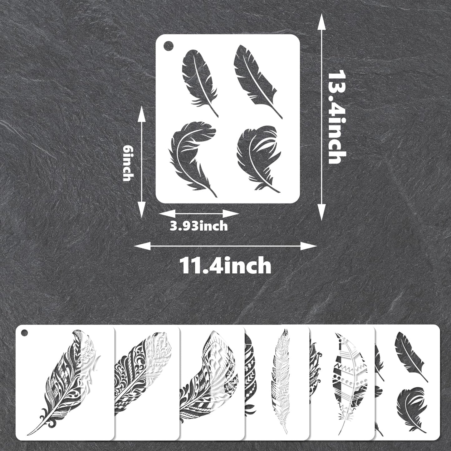 YKW Feather Stencils for Painting, 6 Pack Reusable Boho Feather Templates, DIY Art Supplies for Wall Decor, Fabric, Wood, Canvas - Tribal Bohemian Craft Stencil Set,Mandala Style Fusion
