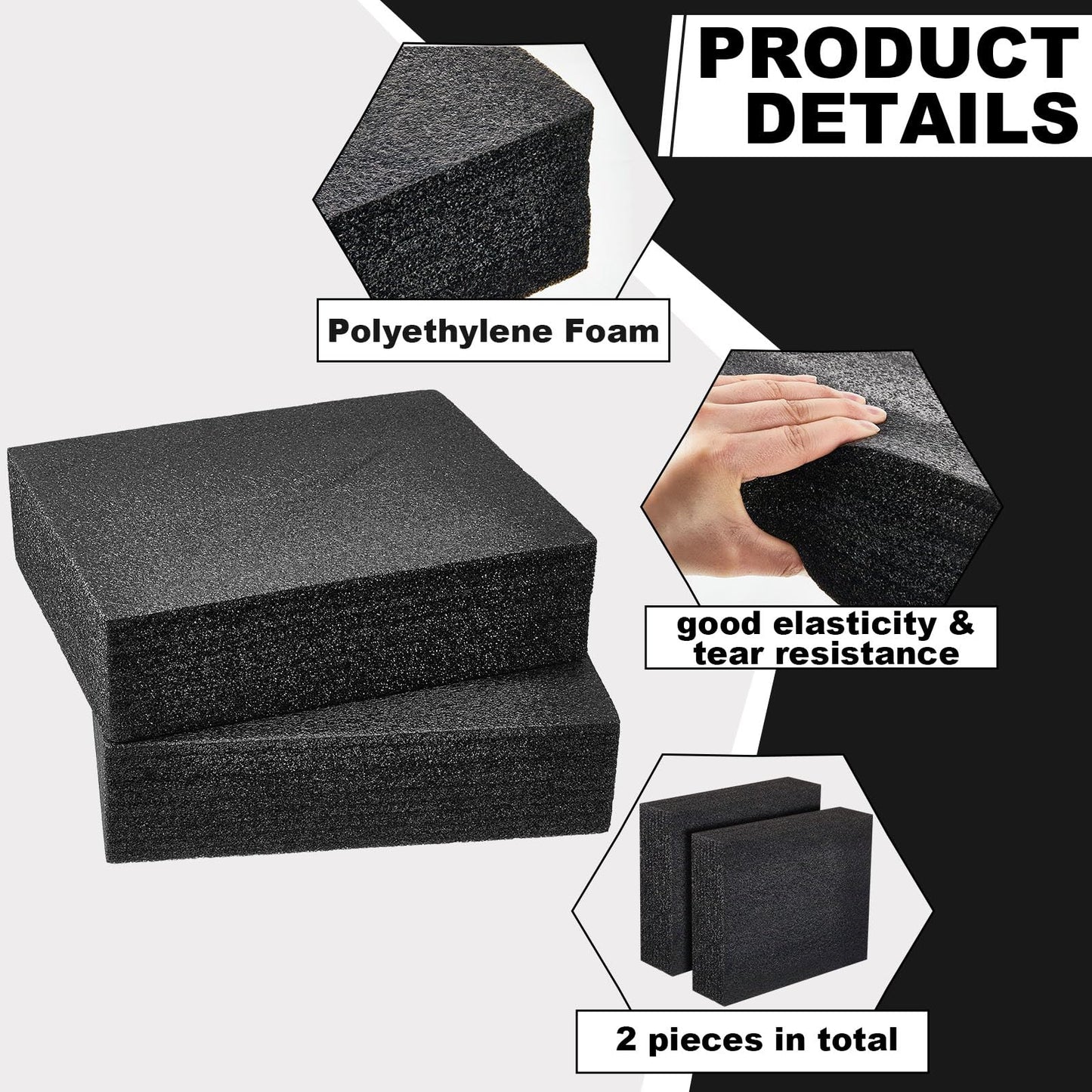 Frienda 2 Pcs Polyethylene Foam Sheet Polyethylene Insert Cuttable Packing Block Foam Padding for Toolbox Storage and Crafts (12" X 10" X 2.125",Black)