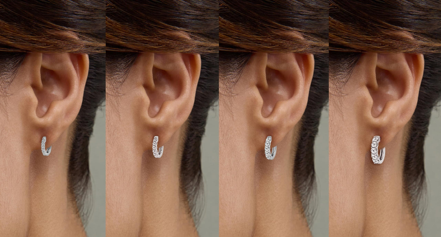 Belacqua 1.00 Carat Round Lab Grown Diamond Huggie Hoop Earrings in Sterling Silver, Color G+, Clarity SI, Prong Set, Fine Jewelry for Women, Gift Box Included