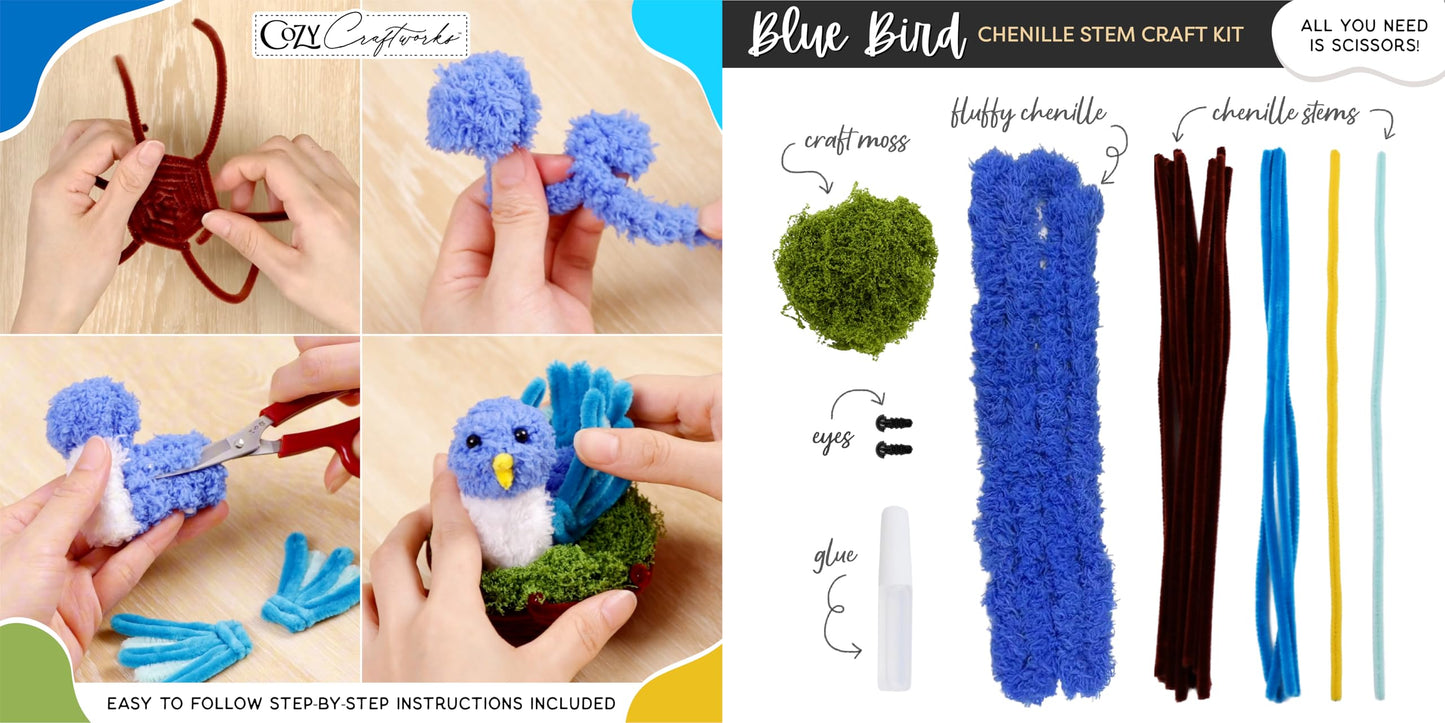 WeVeel Cozy Craftworks Chenille Stem Animal Craft Kit for Adults – Create 4 Adorable Animals (Kitty, Puppy, Bird & Owl) – Relaxing DIY Arts & Crafts Kit with All Supplies