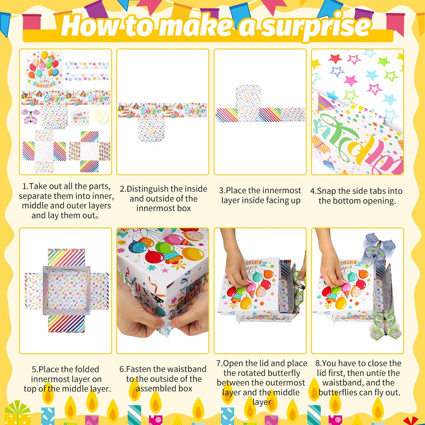 XLSXEXCL Birthday Explosion Gift Box, Flying Butterfly Surprise Gift Box, Surprise Butterfly Explosion Box, DIY Exploding Gifts Box for Birthdays, Wedding, Mother's Day, Anniversaries, 7.9x7.9x5.1in