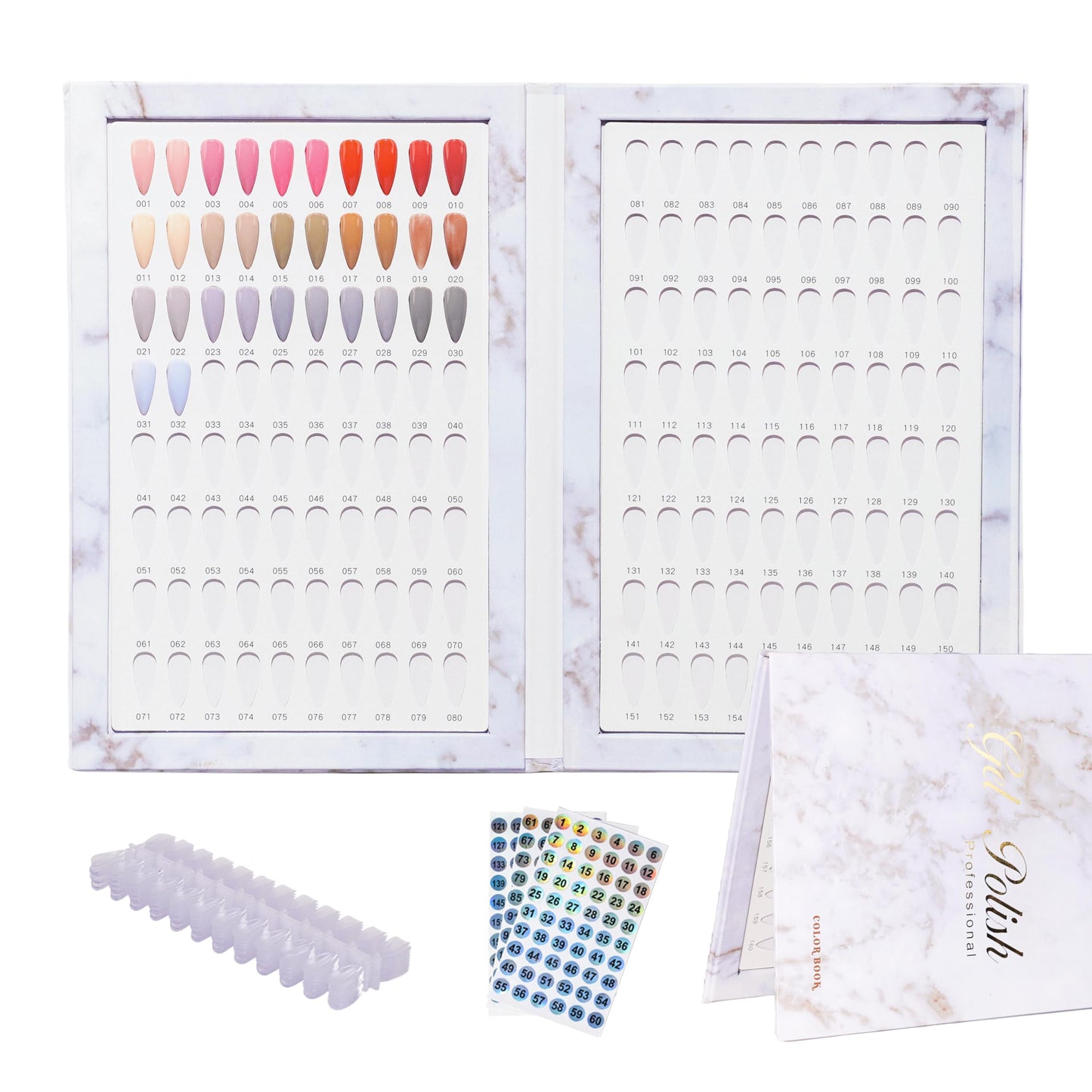 Acycoin2A 160 Nail Color Display Book Chart with 240 Nail Tips UV Gel Polish Color Card Board (A)