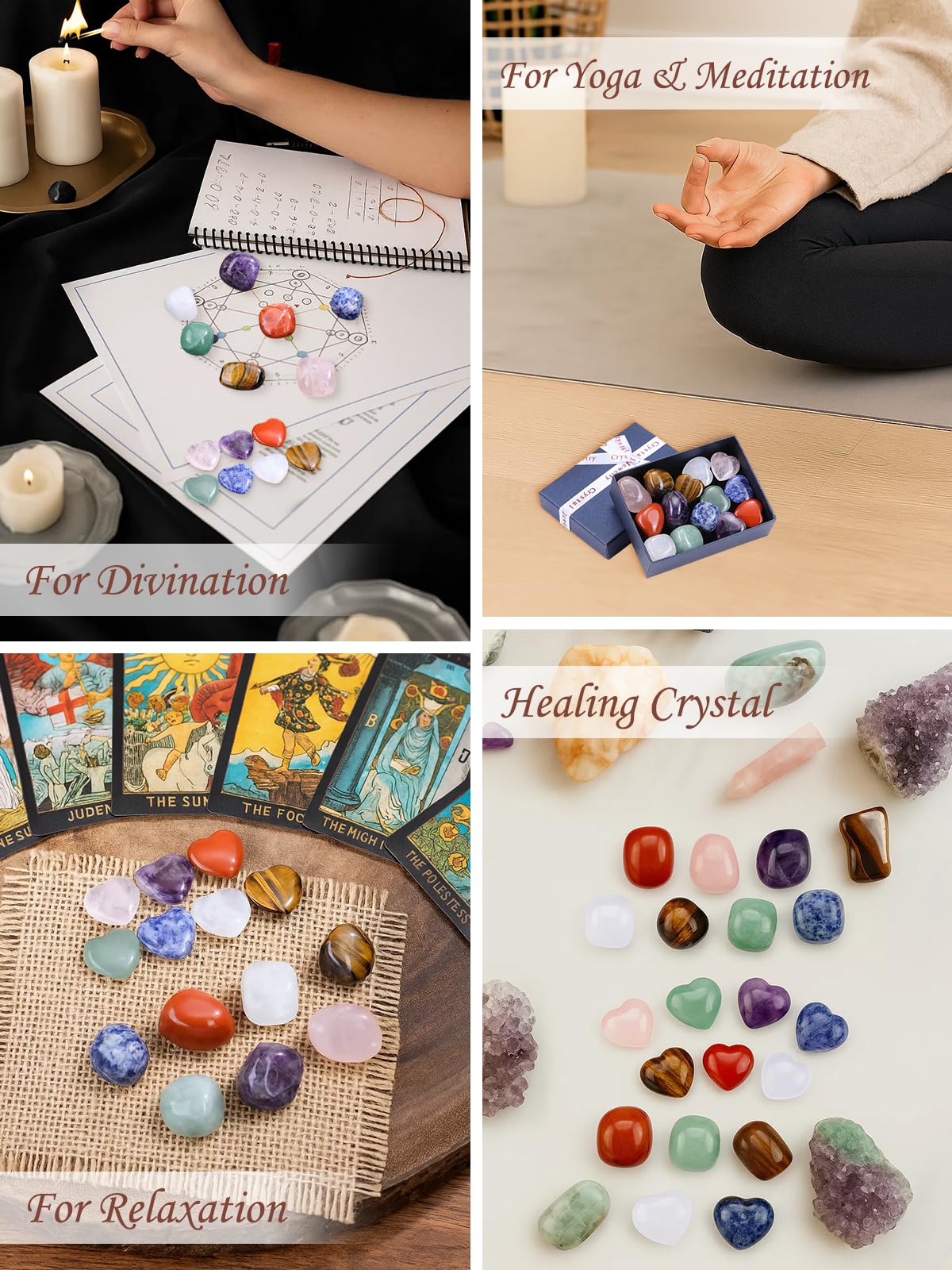 MANIFO Healing Crystals Stones Set in Box, 7 Chakra Crystal Heart Gemstone with Tumble Stone for Chakra Meditation Christmas Gifts