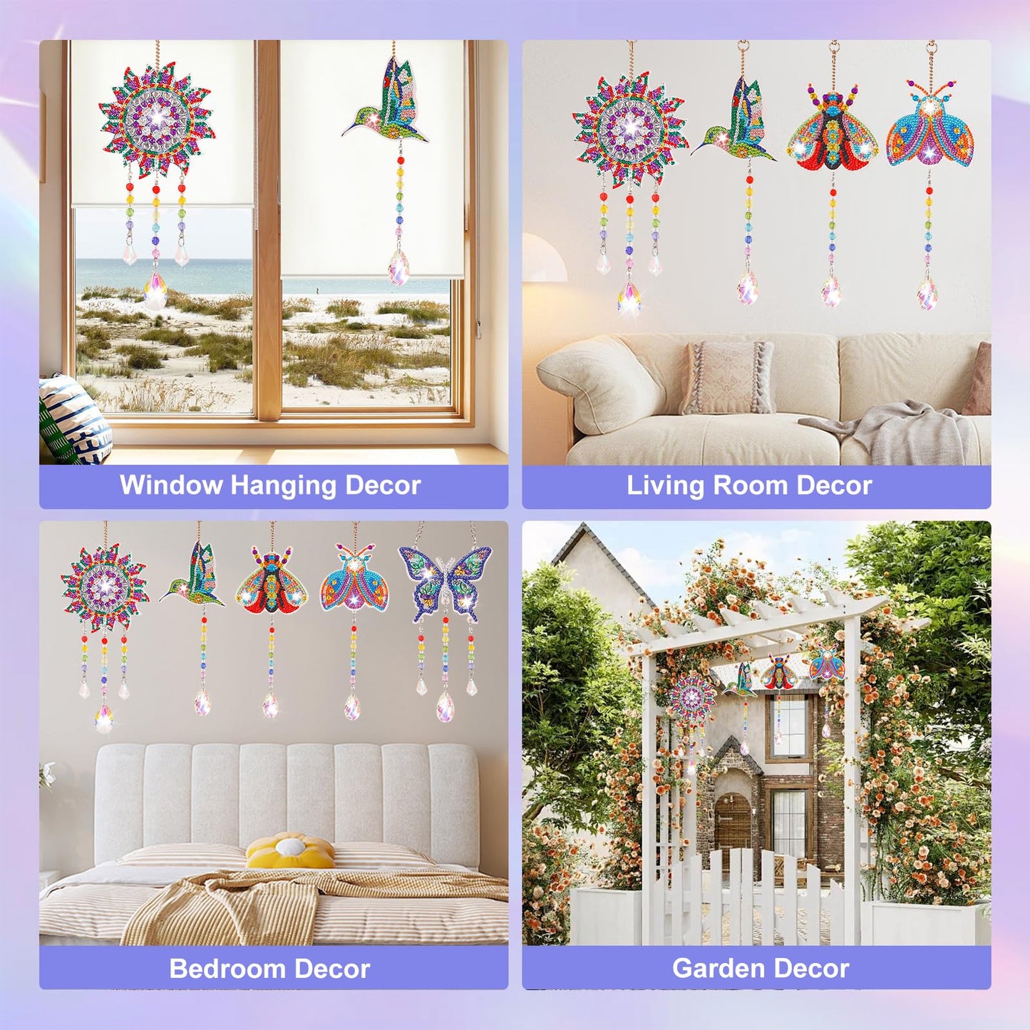 VibyTiby 5 pcs Diamond Art Kit, Suncatcher Craft, Complete DIY Kit with Crystals Pendants for Home Decor, Creative Gift for Crafters